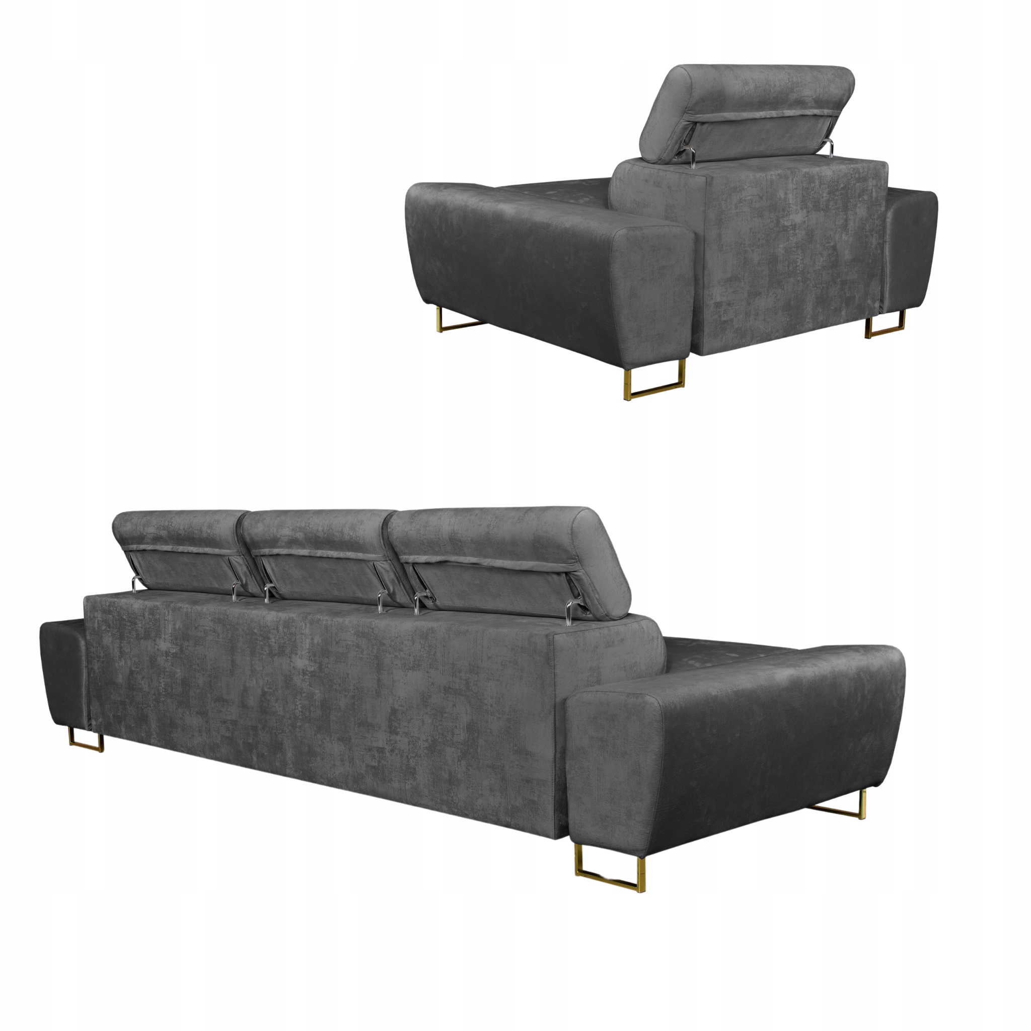 Zestaw mebli wypoczynkowych salonu Bosso Sofa 3os fotele szare