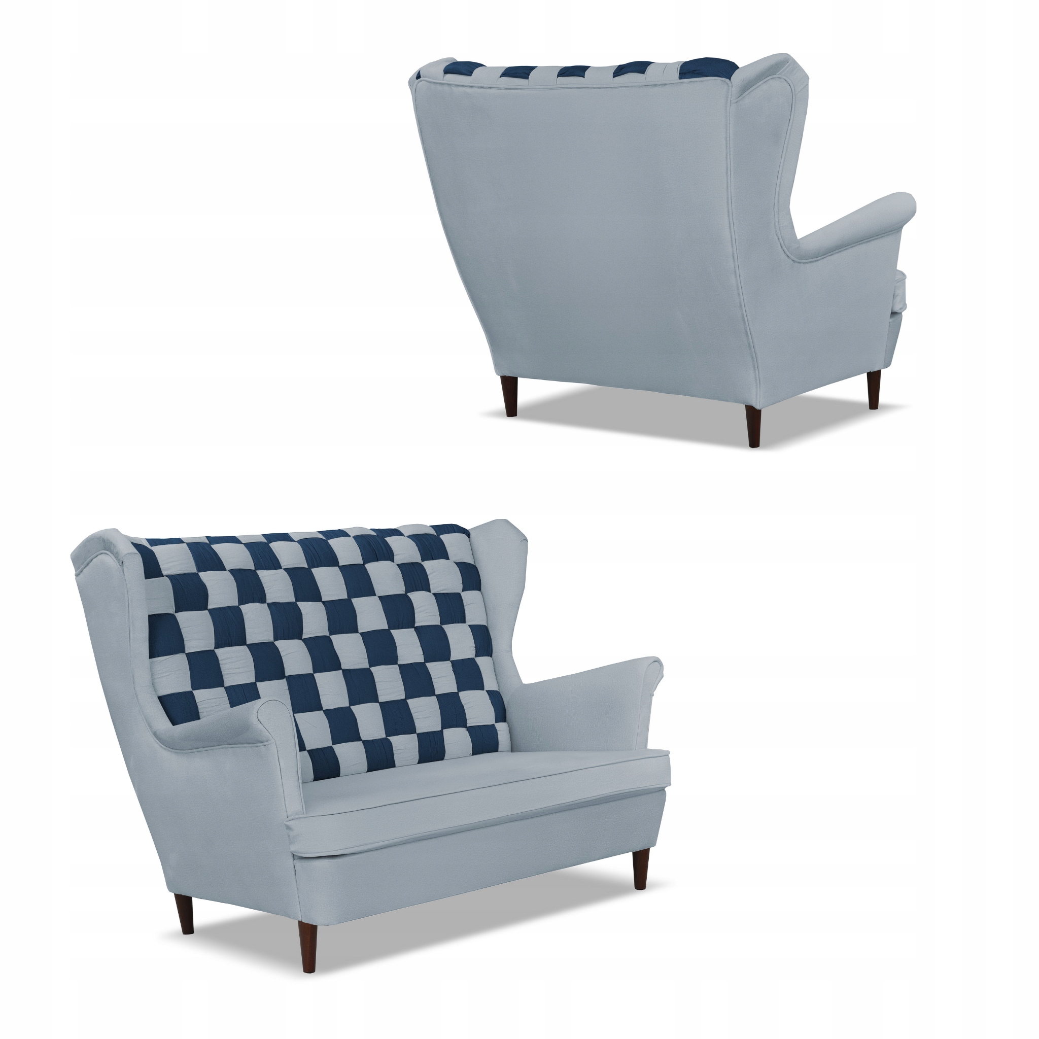 Zestaw uszak CAROL DUO sofa fotele pufy szaro - granatowy