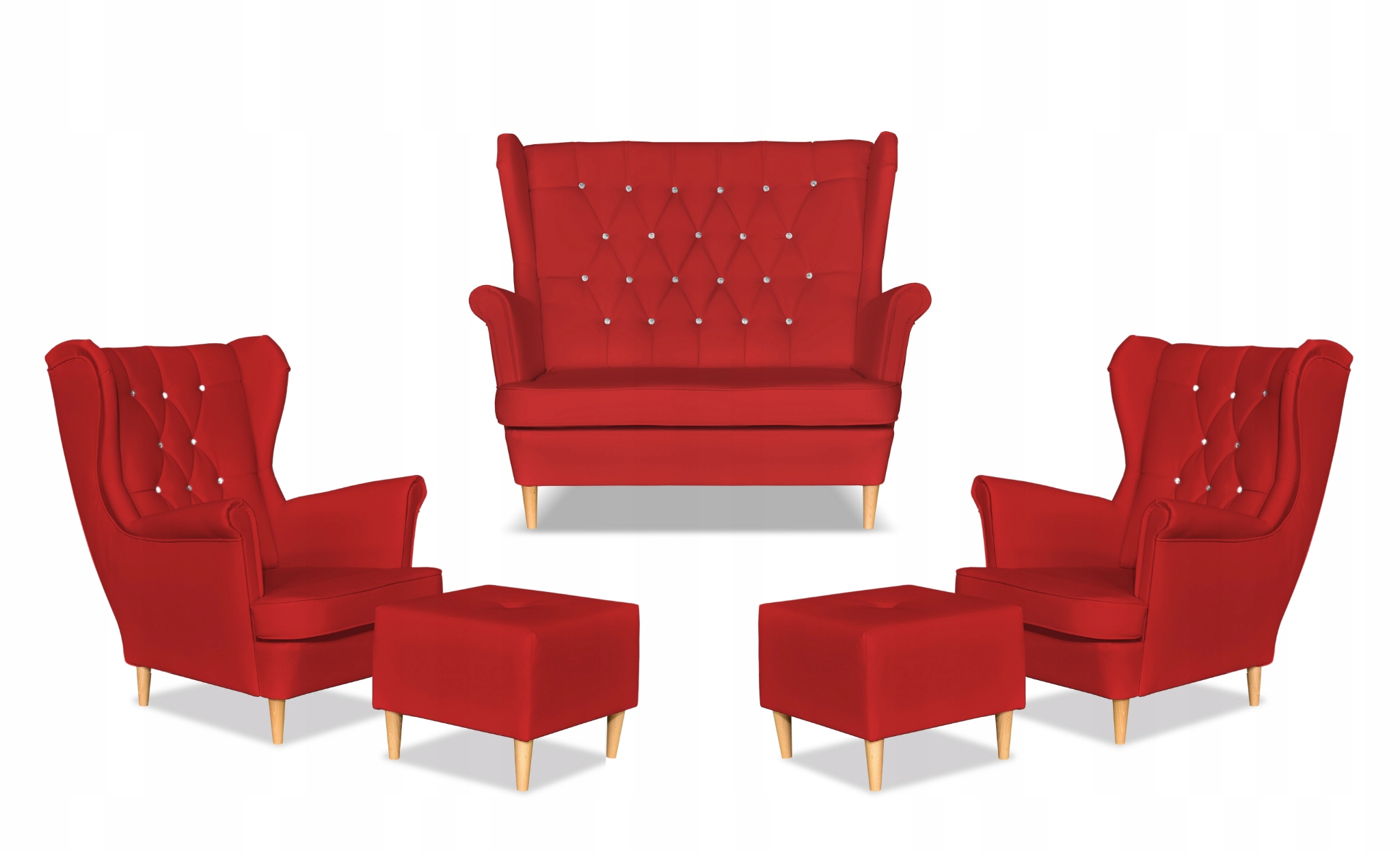 Zestaw uszak Gaja ekoskóra skaj sofa fotele pufy czerwony