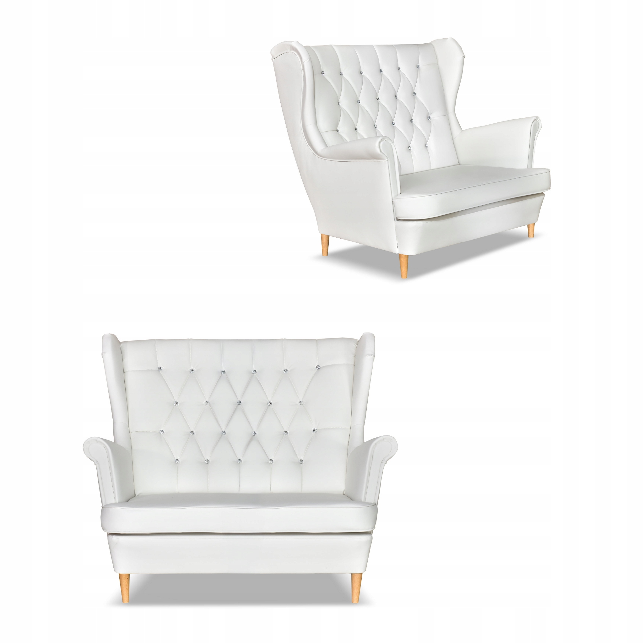 Zestaw uszak Gaja ekoskóra skaj sofa fotele pufy biały