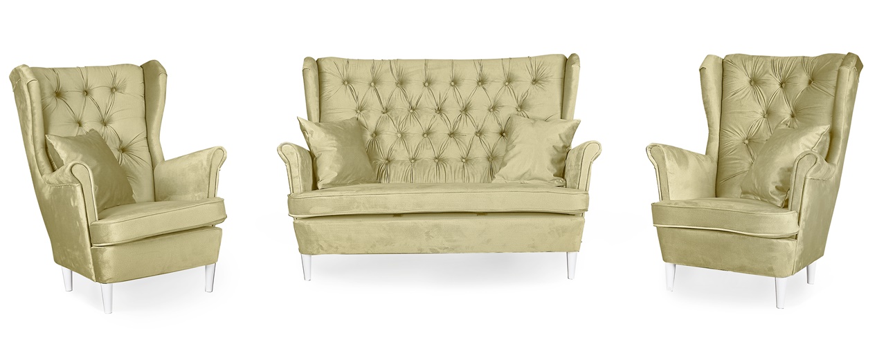 Zestaw wypoczynkowy mebli uszak Gaja sofa fotele skandynawskie