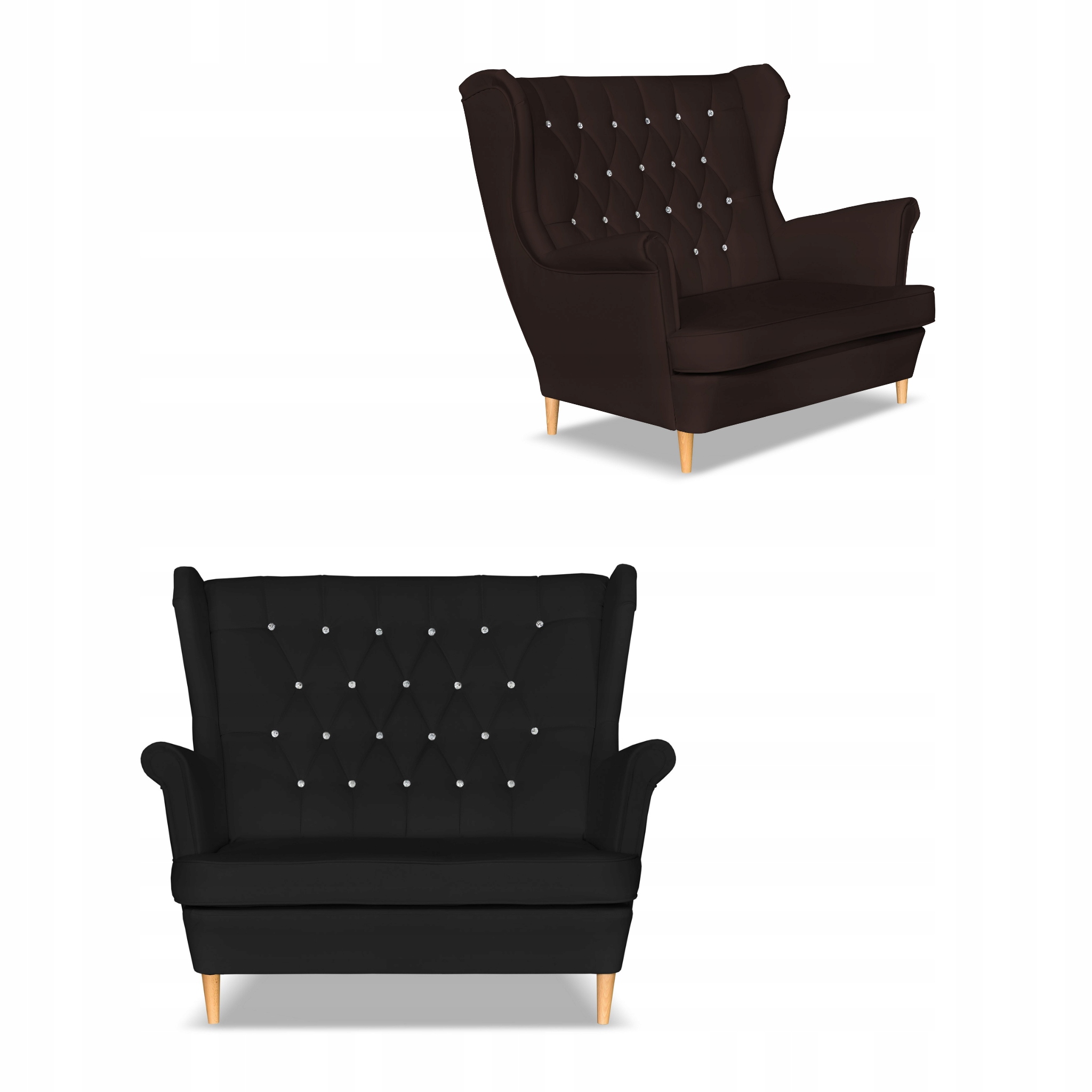 Sofa kanapa uszak Gaja ekoskóra skandynawska ciemny brąz