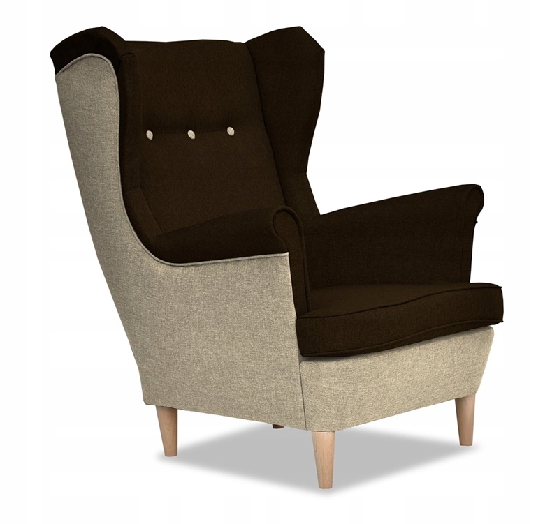 Fotel uszak ARI z podnóżkiem skandynawski beżowo brązowy