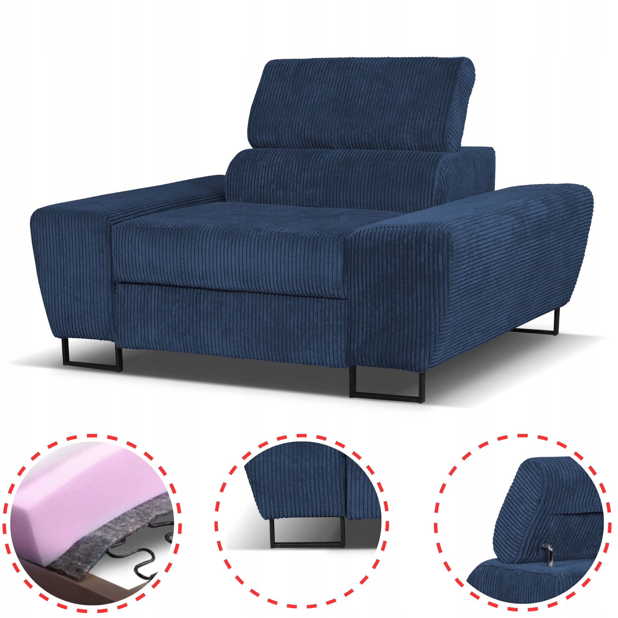 Zestaw mebli wypoczynkowych salon Savio Sofa 2os fotele granat