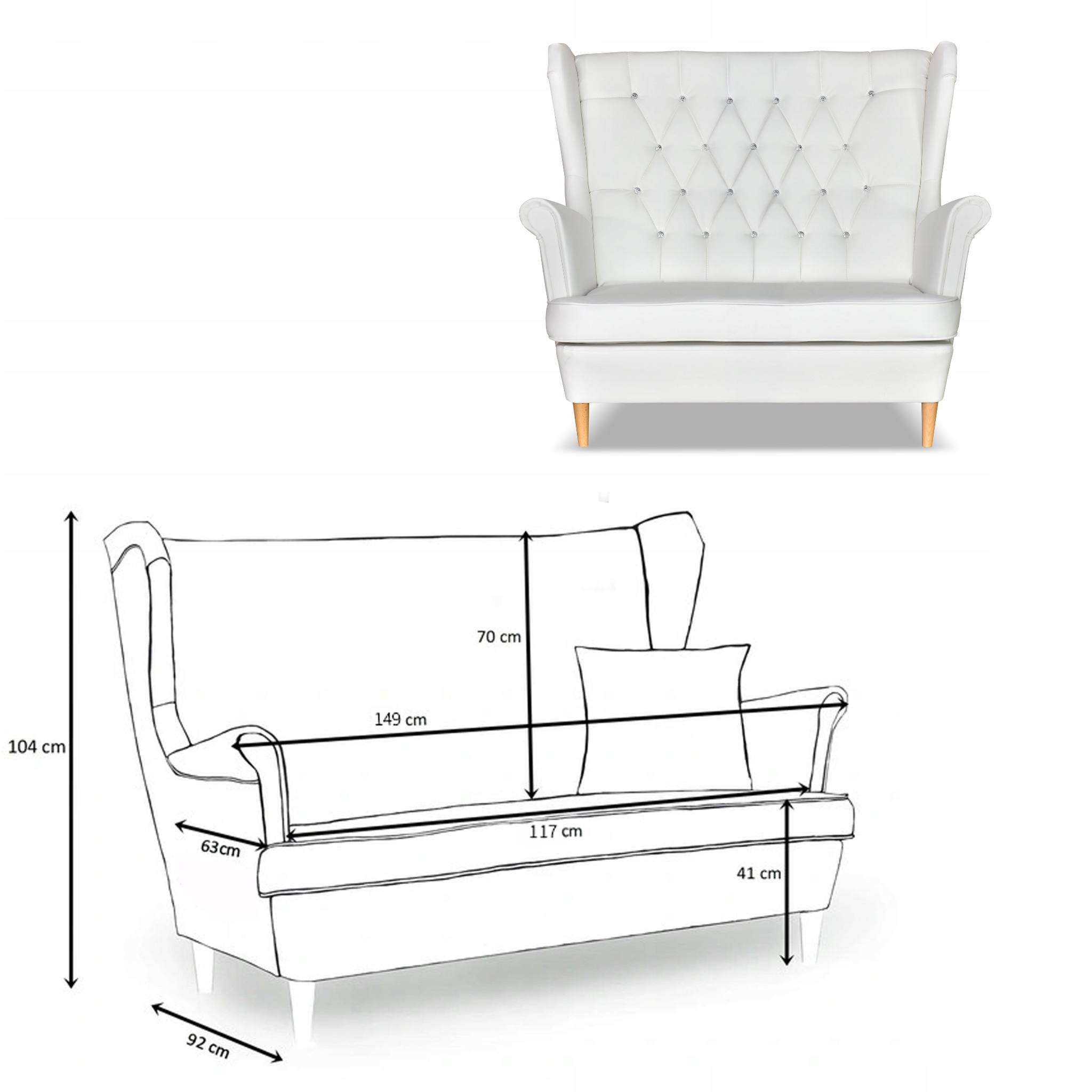 Zestaw uszak Gaja ekoskóra skaj sofa fotele pufy biały