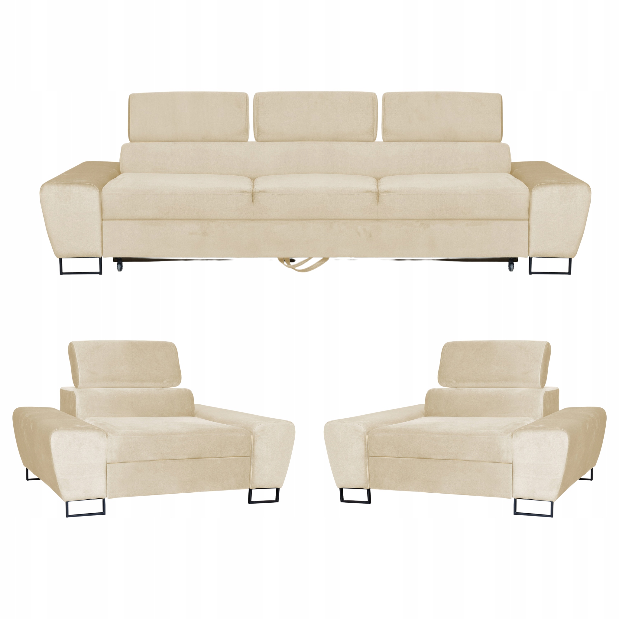 Zestaw mebli wypoczynkowych salonu Bosso Sofa 3os fotele beż