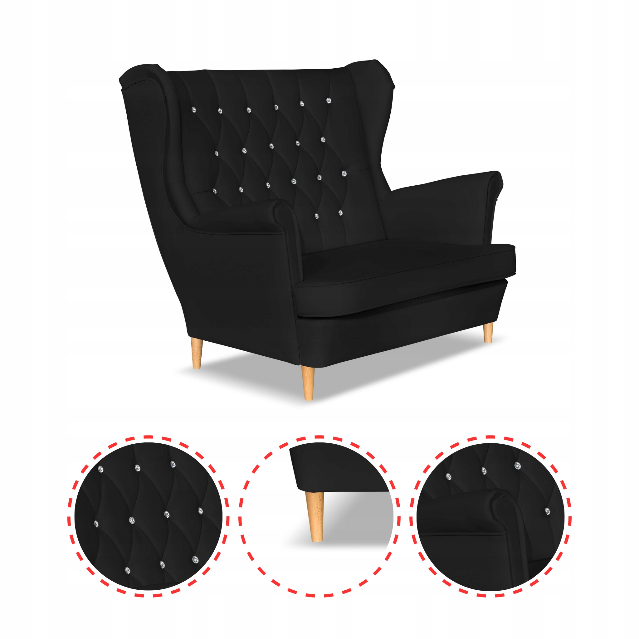 Sofa kanapa uszak Gaja ekoskóra skandynawska czarna