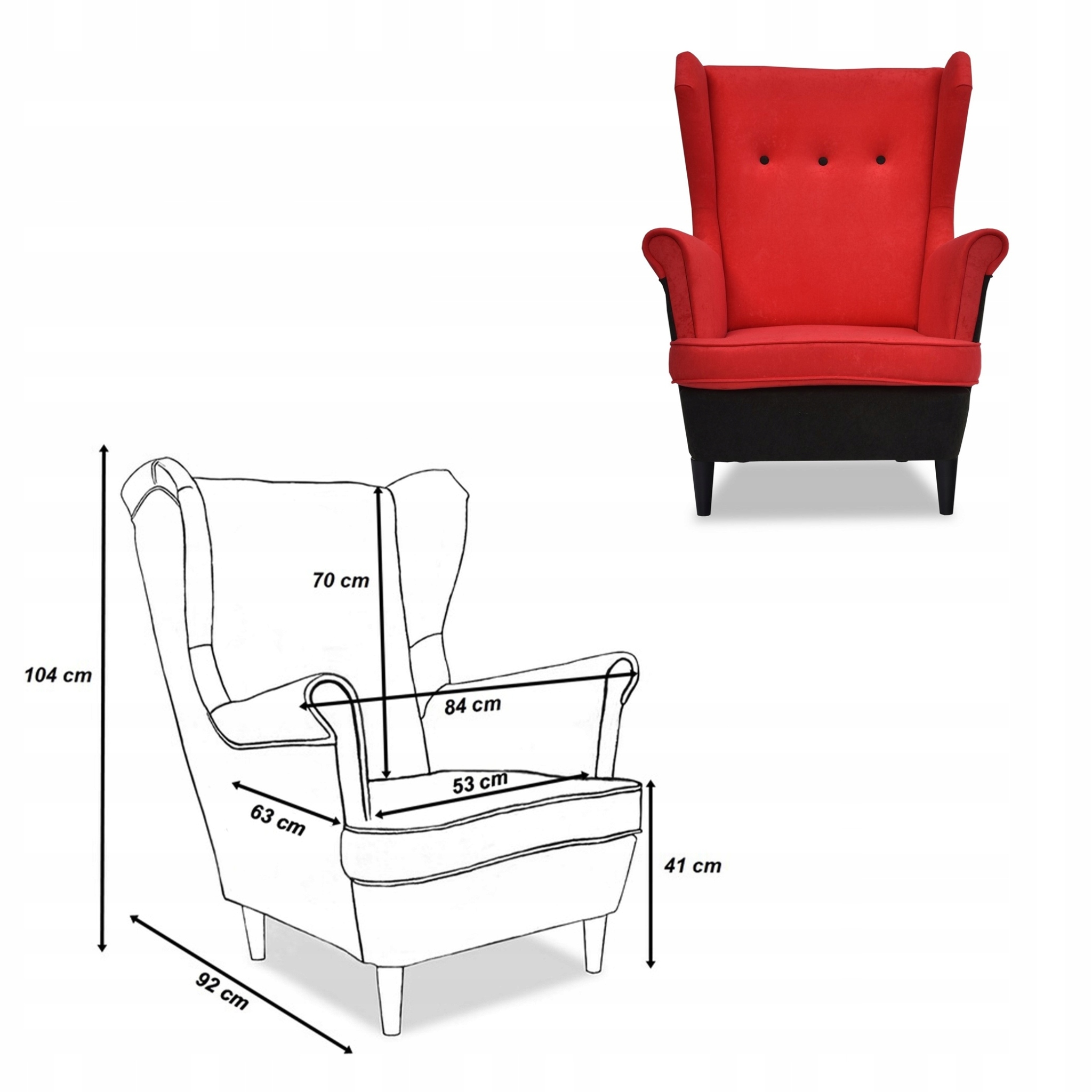 Zestaw wypoczynkowy ARI DUO sofa fotele pufy czarno - czerwony