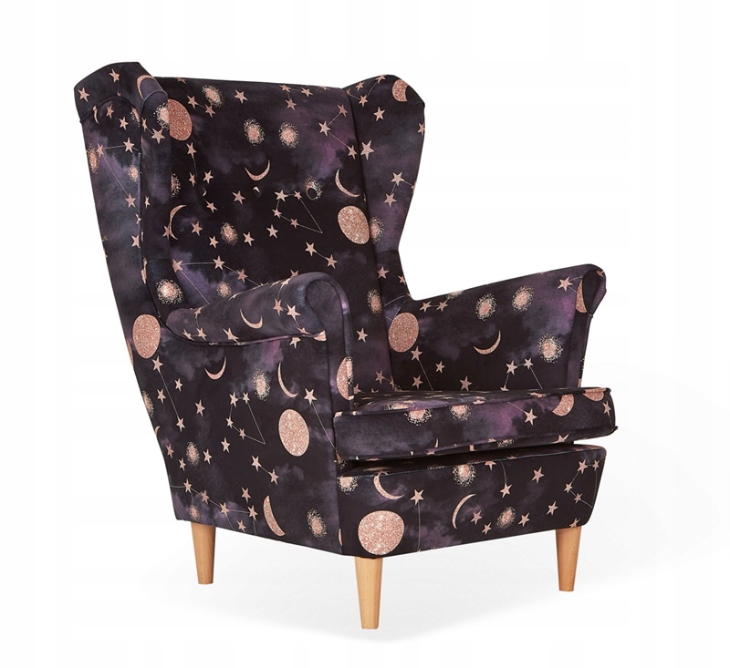 Fotel uszak ARI PRINT skandynawski  design wzorzysty noc