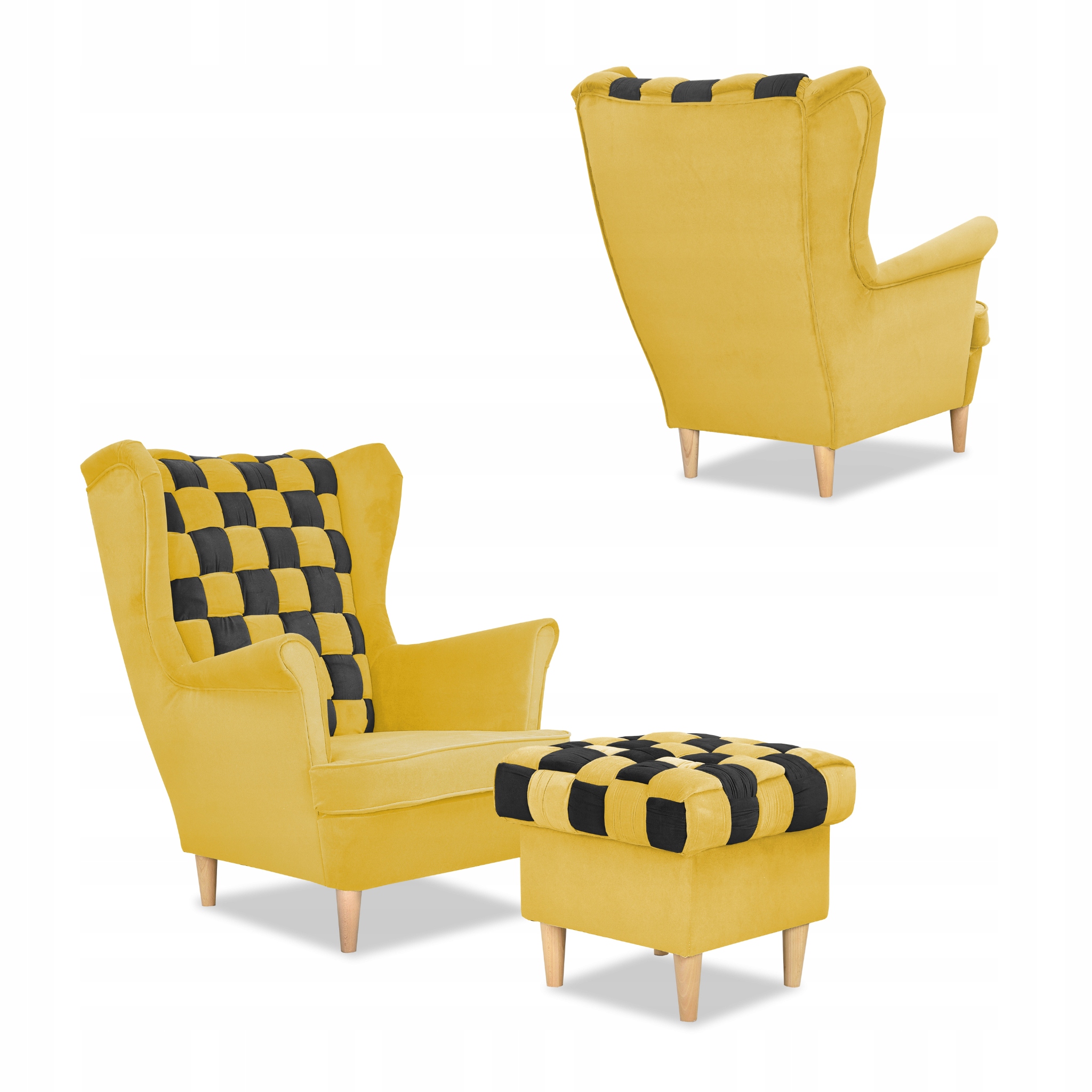 Zestaw uszak CAROL DUO sofa fotele pufy żółty miodowy - brąz