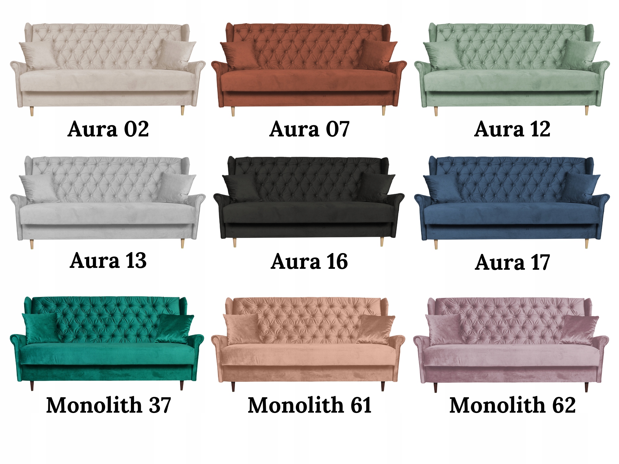 Sofa niebieska błękitna 3 osobowa WERSALKA welurowa uszak GAJA