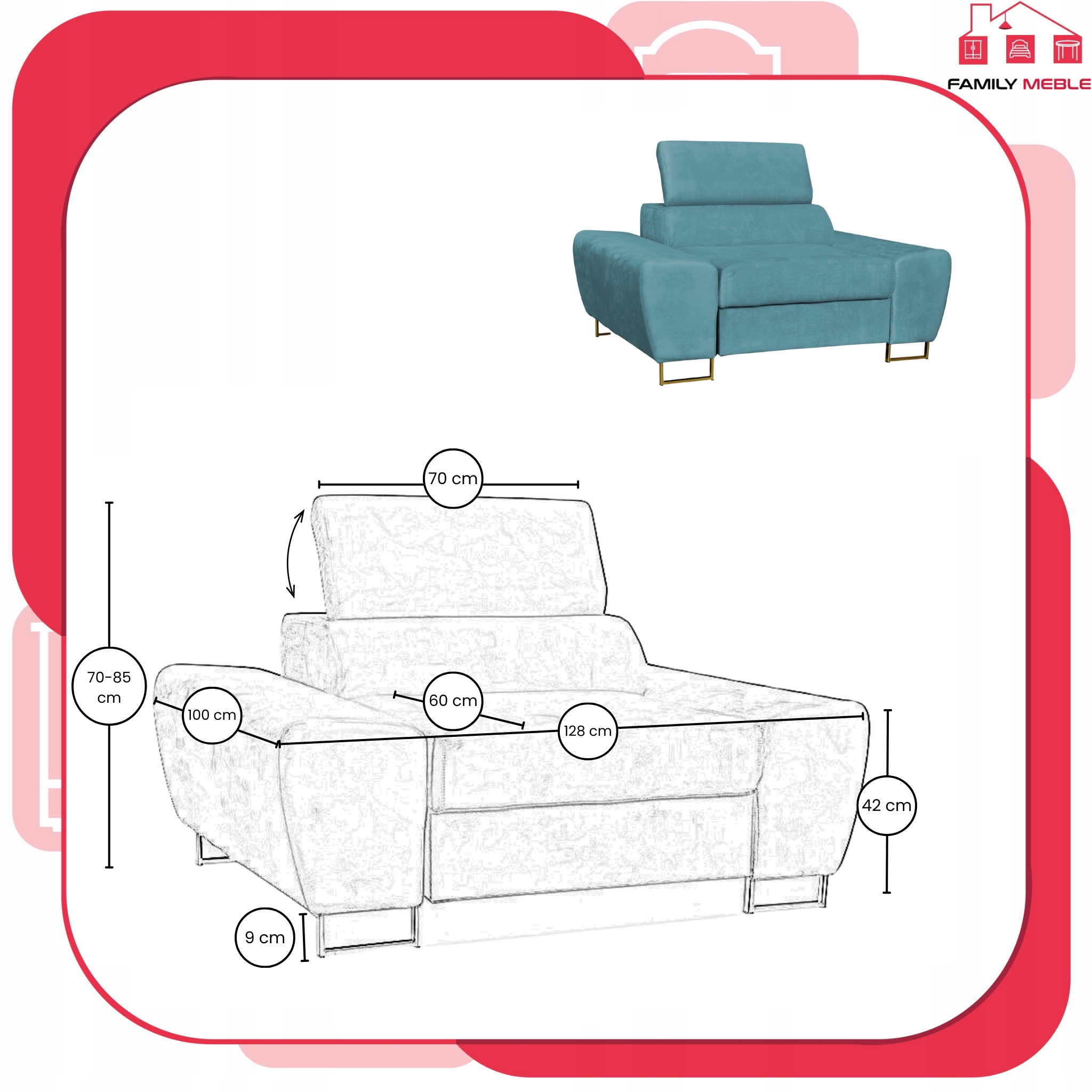 Zestaw mebli wypoczynkowych Bosso Sofa 3os fotele niebieskie