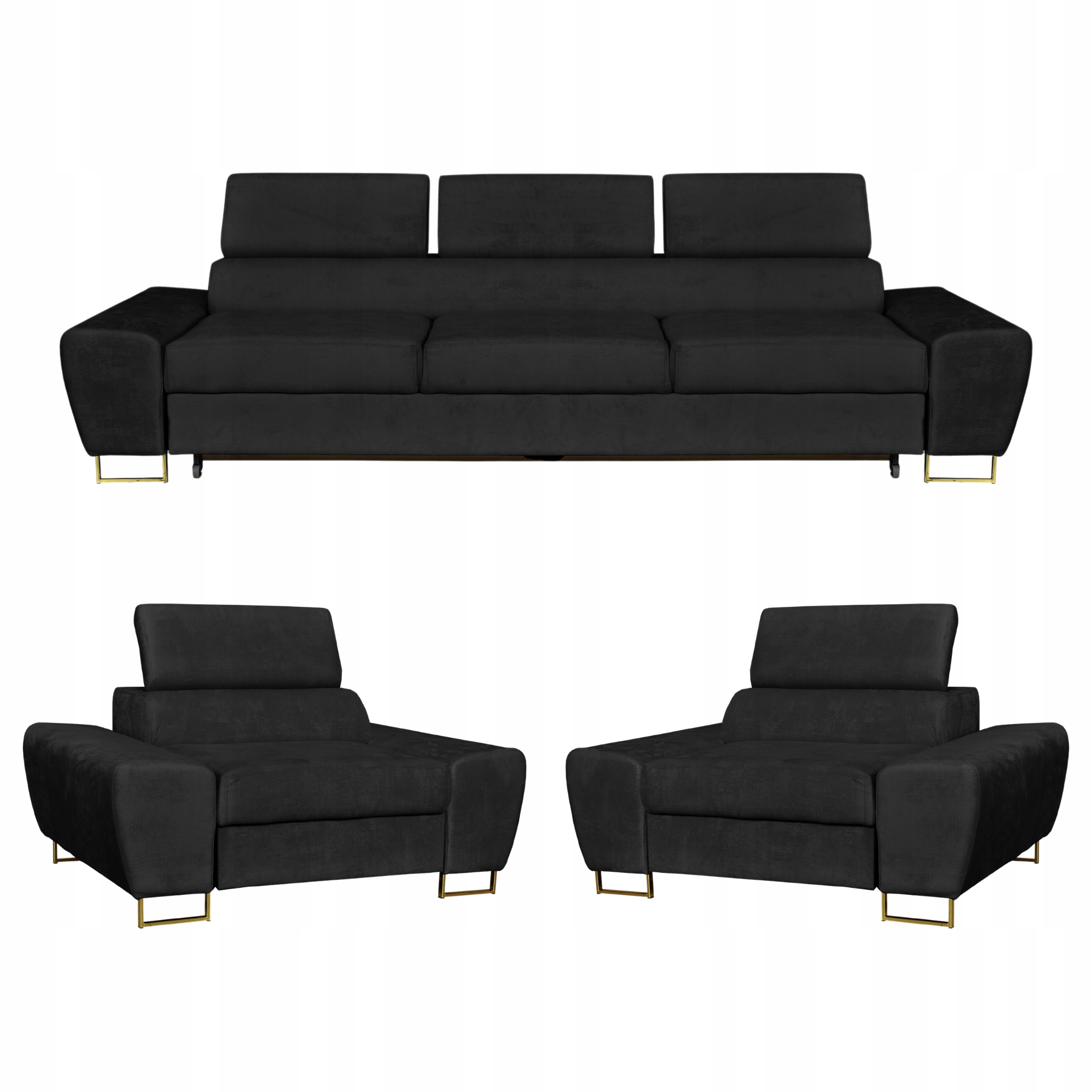 Zestaw mebli wypoczynkowych salon Bosso Sofa 3os fotele czarne