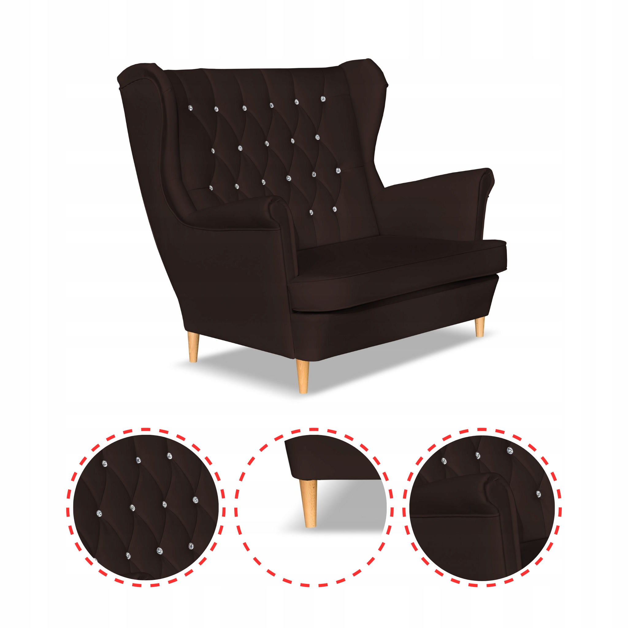 Sofa kanapa uszak Gaja ekoskóra skandynawska ciemny brąz