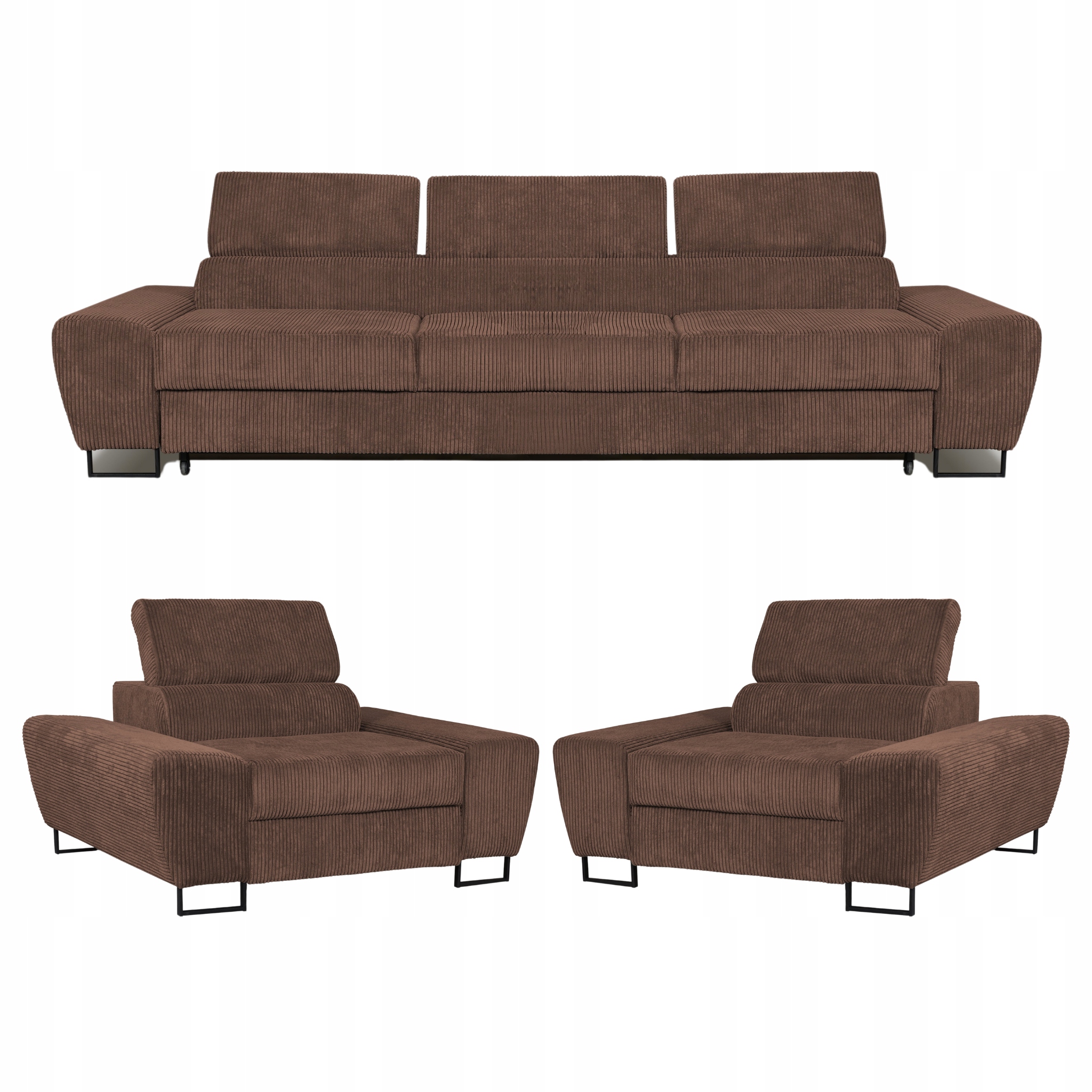 Zestaw mebli wypoczynkowych salonu Savio Sofa 3os fotele brąz