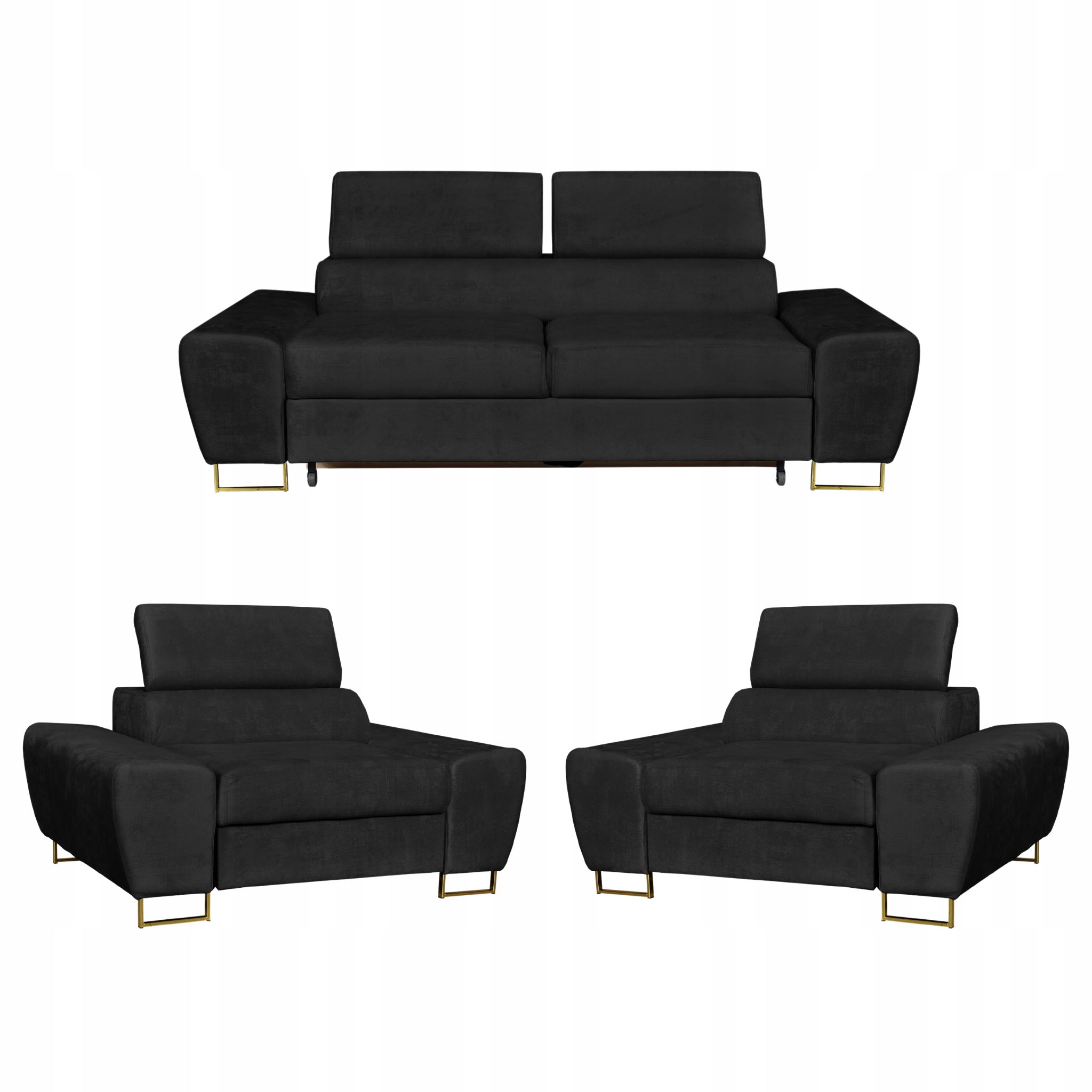 Zestaw mebli wypoczynkowych salon Bosso Sofa 2os fotele czarne