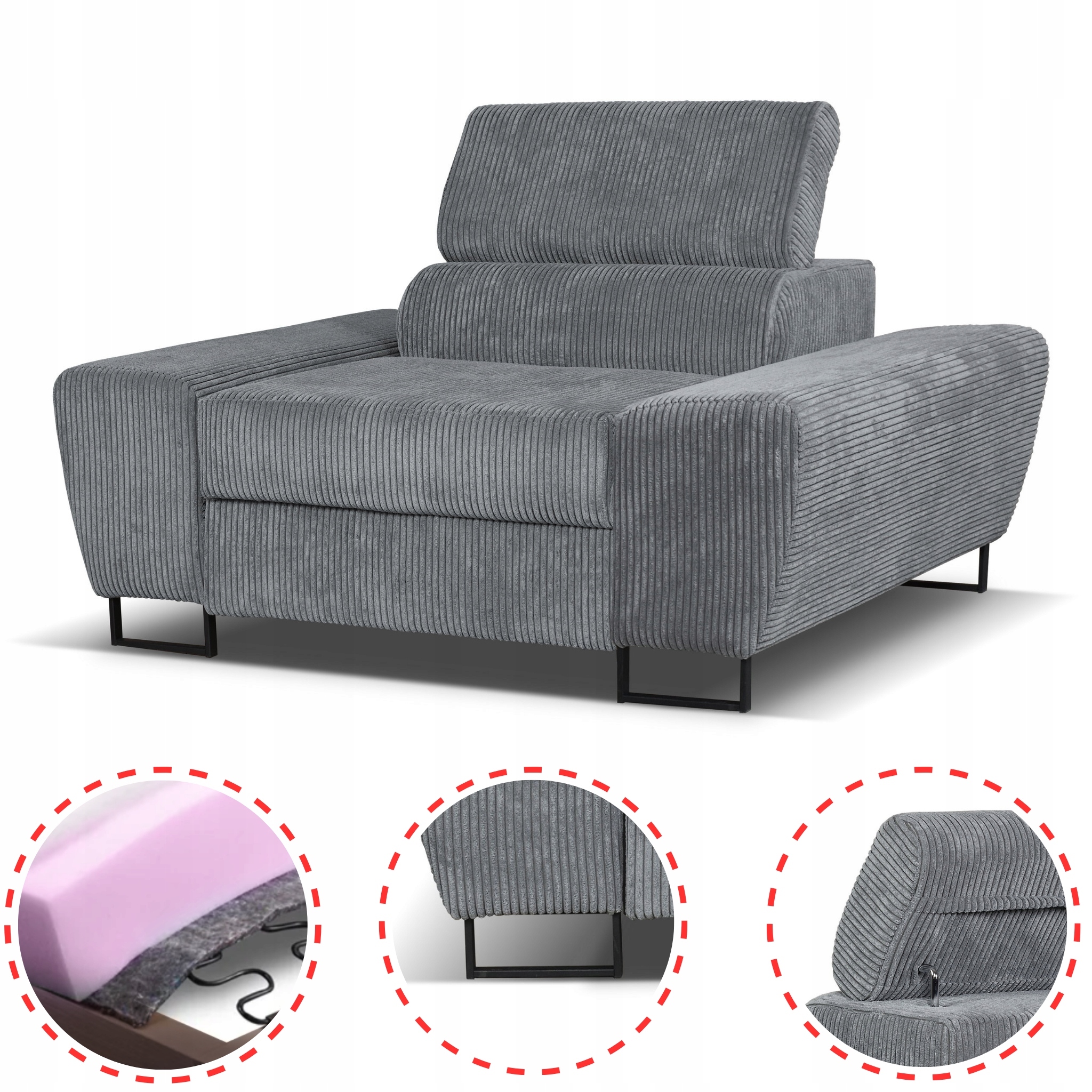 Zestaw mebli wypoczynkowych salonu Savio Sofa 2os fotele szare