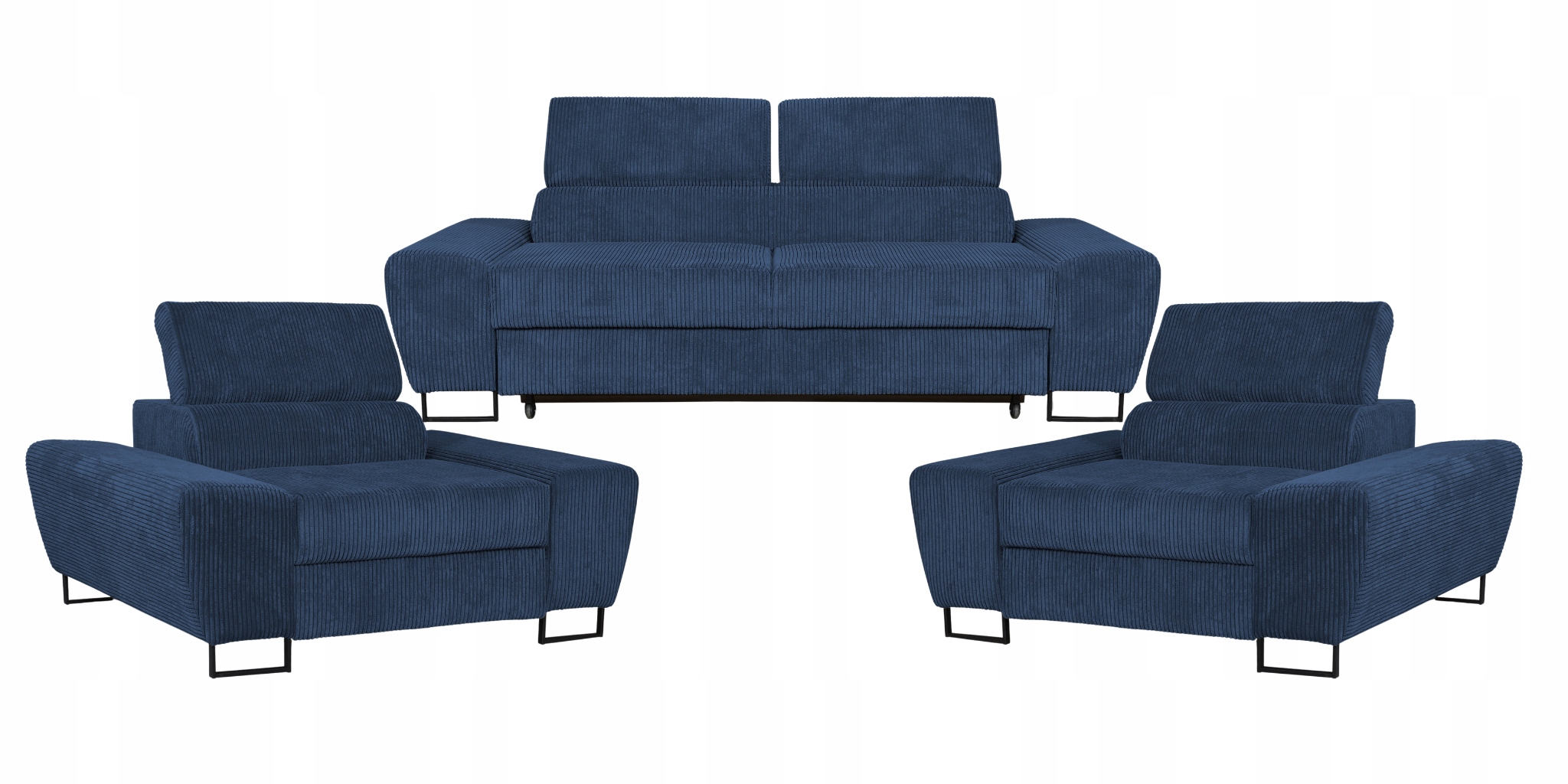 Zestaw mebli wypoczynkowych salon Savio Sofa 2os fotele granat