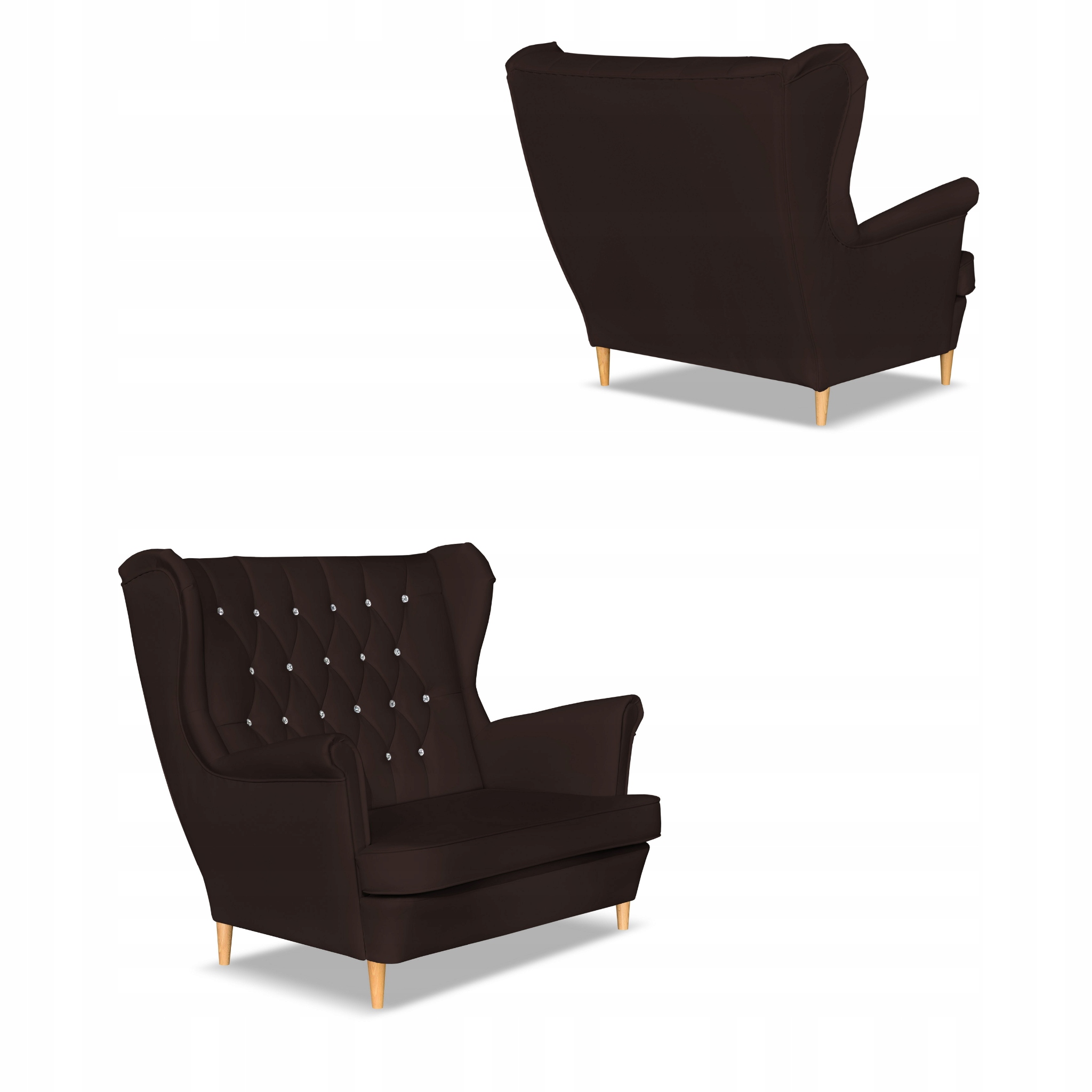 Zestaw uszak Gaja ekoskóra skaj sofa fotele ciemny brąz