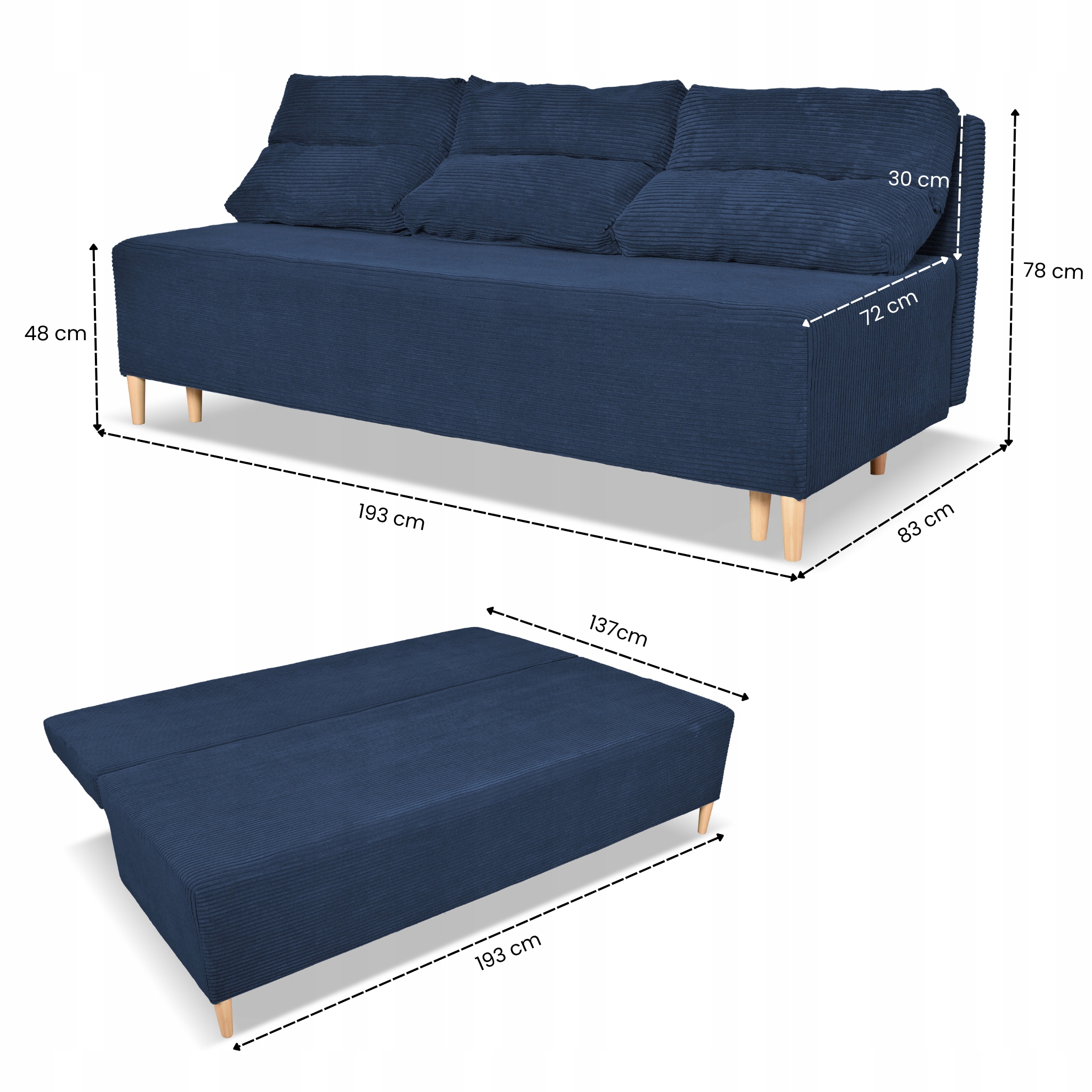 Kanapa sofa KIMO funkcja spania pojemnik Anafi granat sztruks