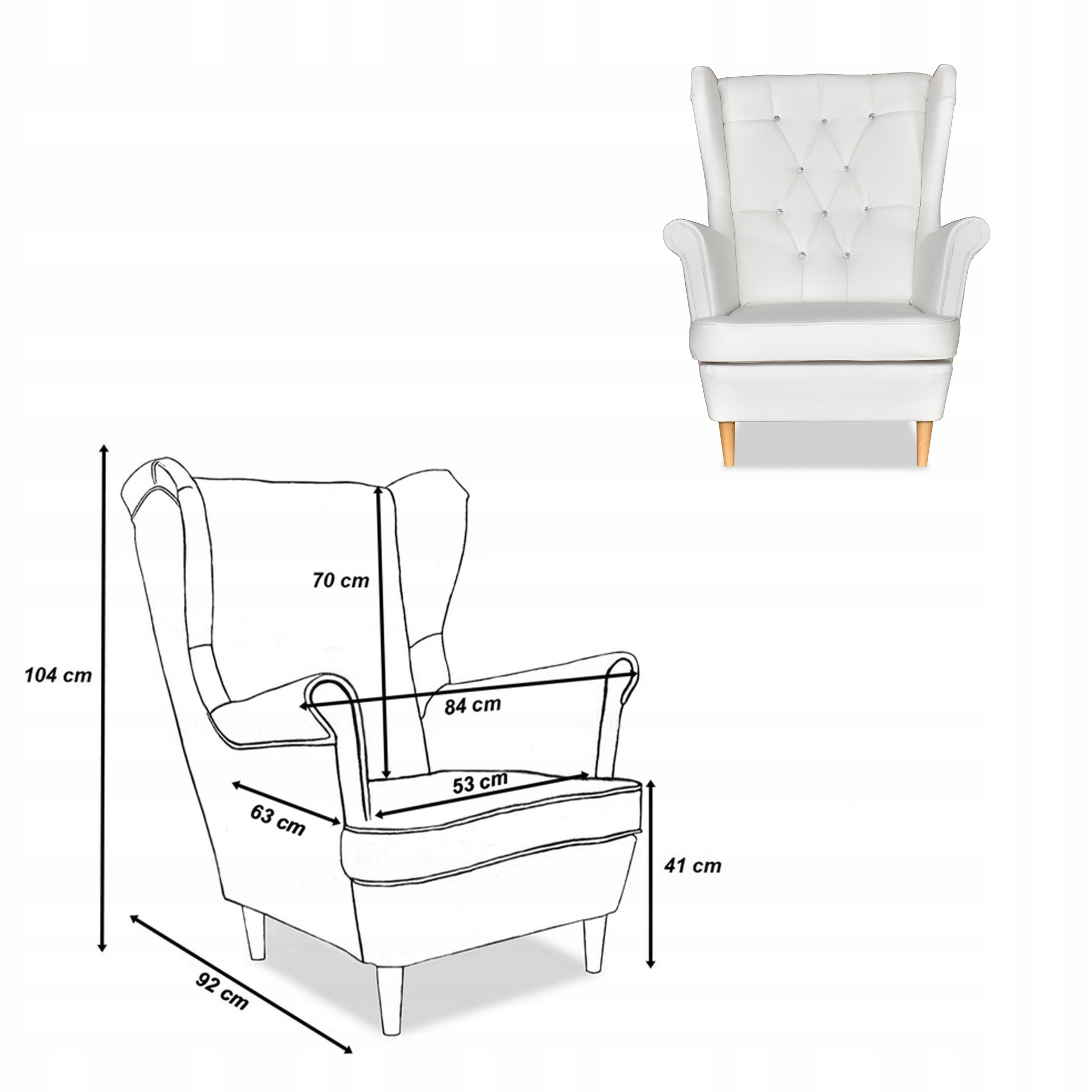 Zestaw uszak Gaja ekoskóra skaj sofa fotele pufy biały