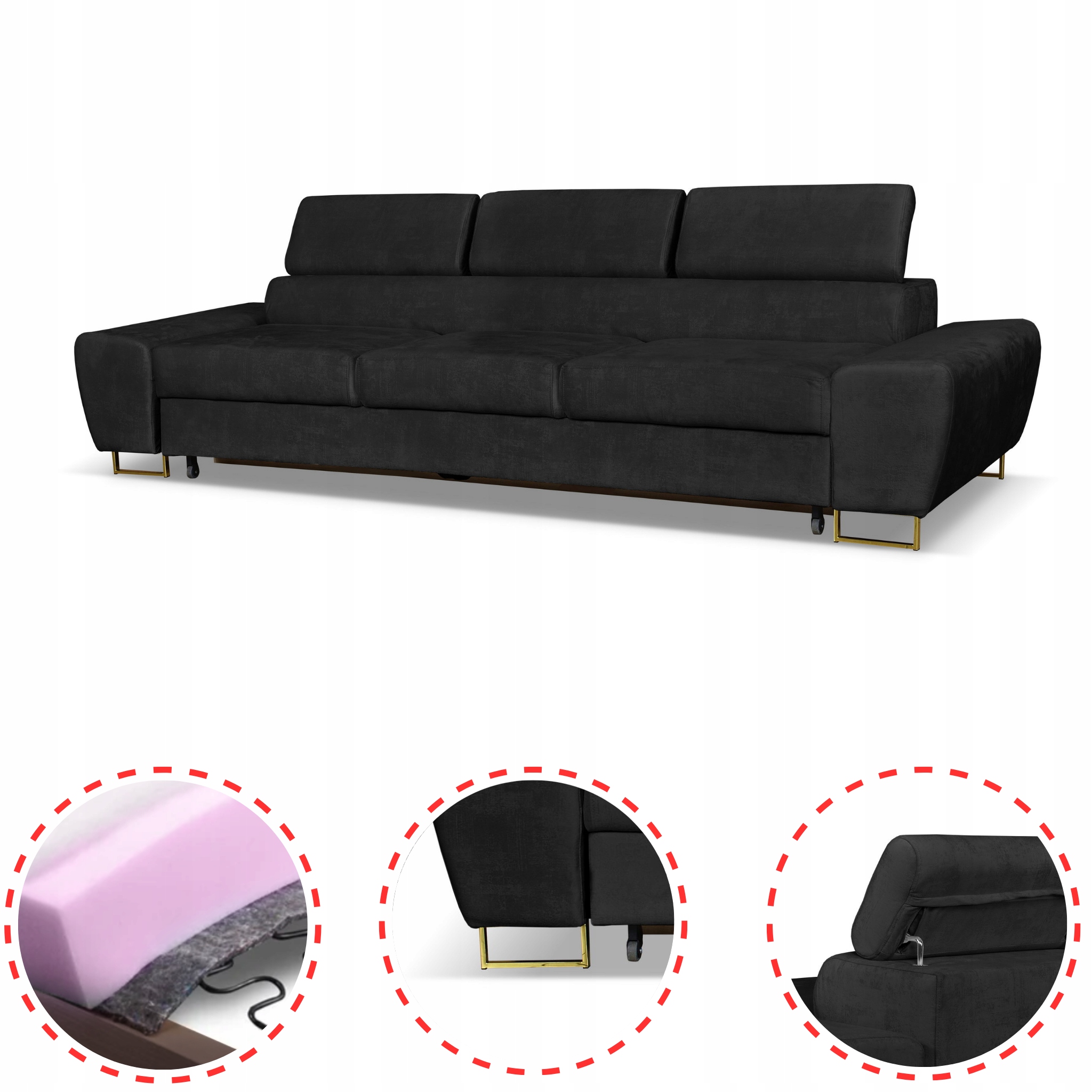 Zestaw mebli wypoczynkowych salon Bosso Sofa 3os fotele czarne