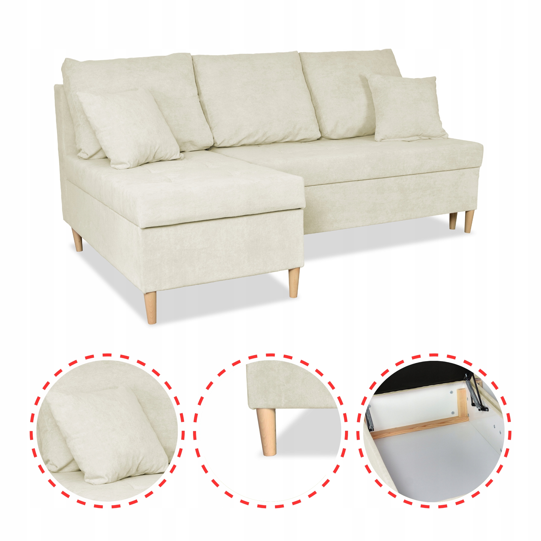 Narożnik Wigo rozkładany z funkcją spania  welur beżowy