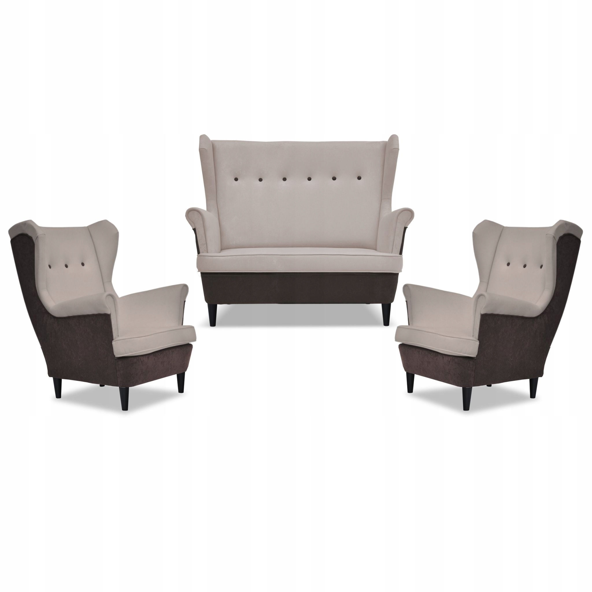 Zestaw wypoczynkowy uszak ARI DUO sofa fotele  brąz - beż