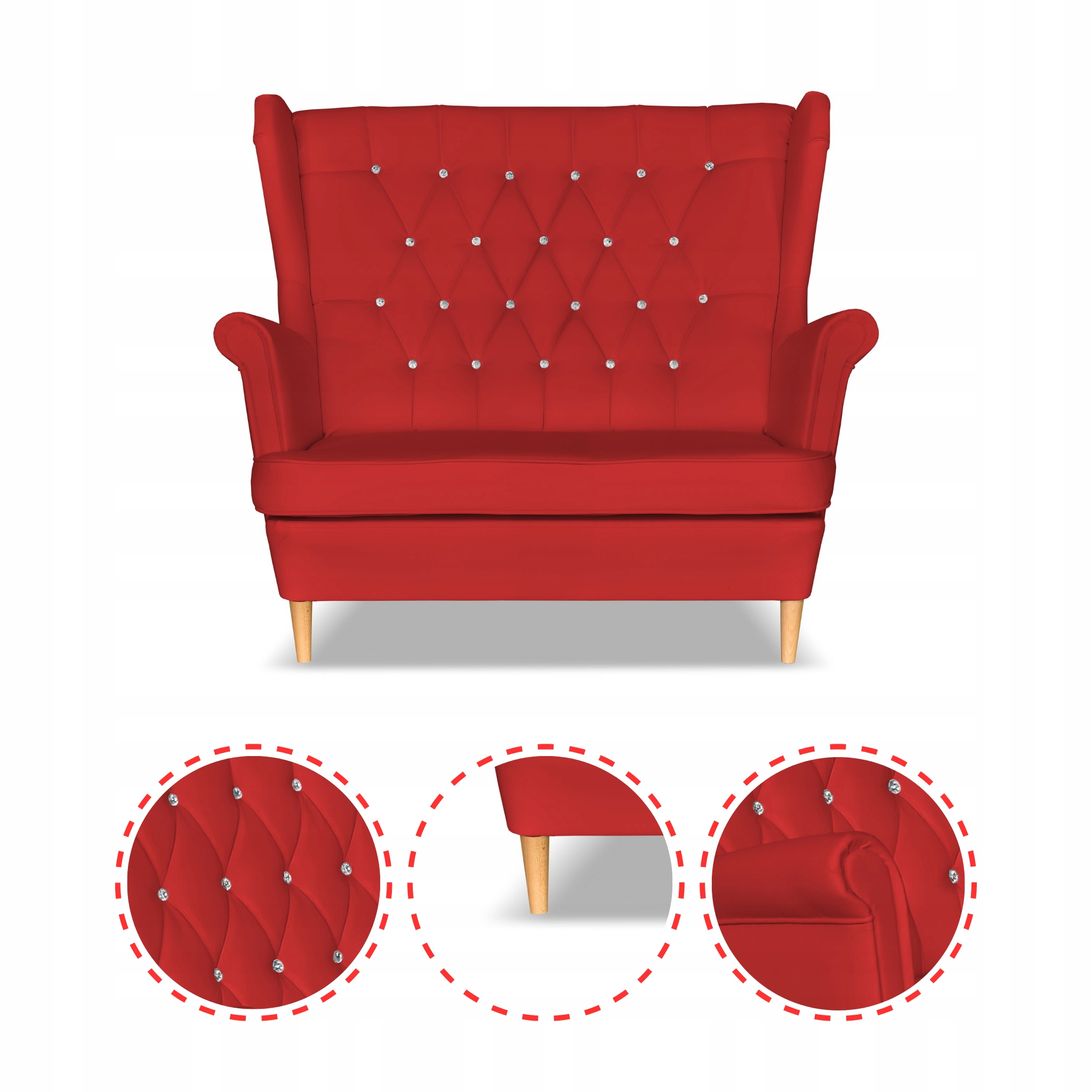 Zestaw uszak Gaja ekoskóra skaj sofa fotele pufy czerwony