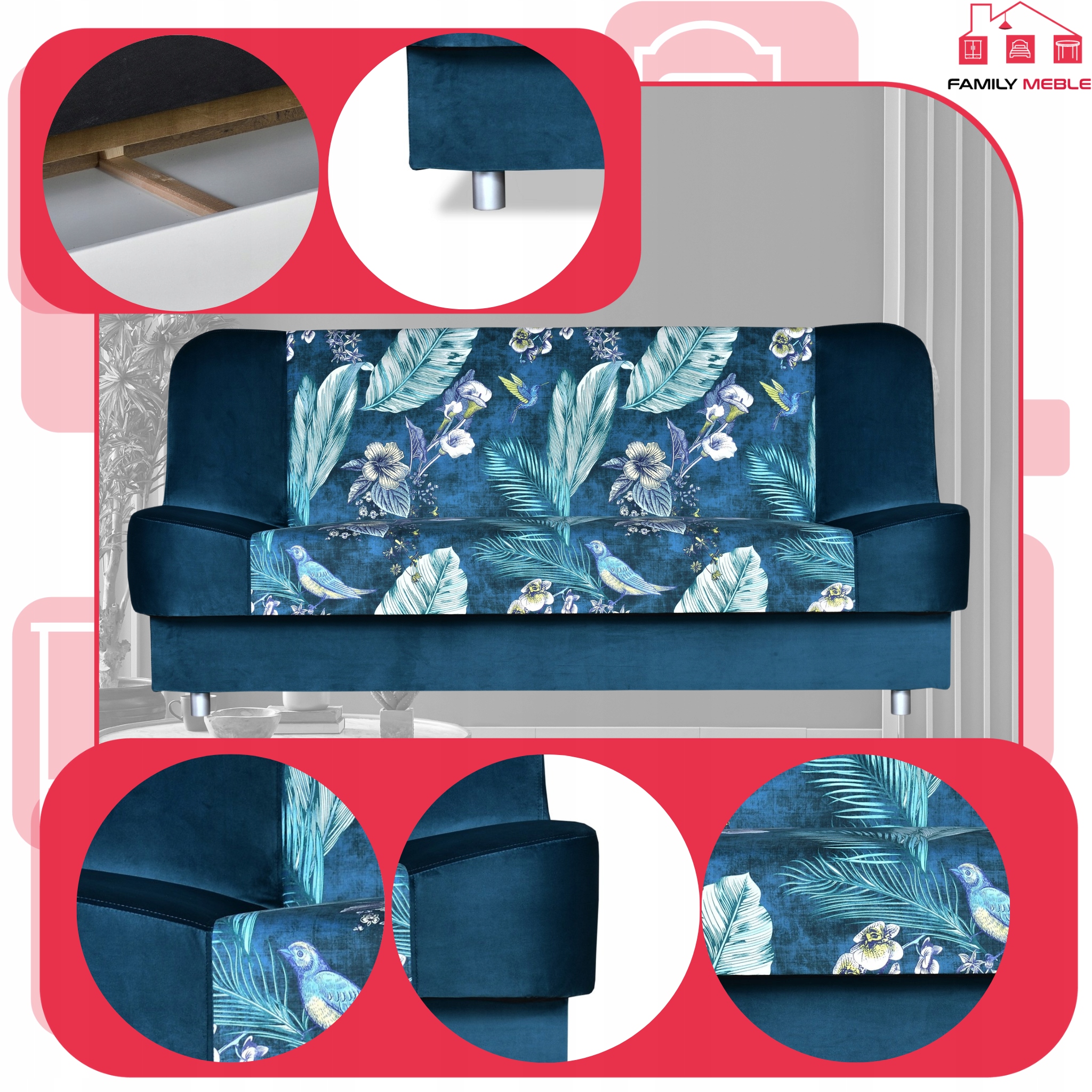 Kanapa sofa Sara Print Duo rozkładana wersalka spania bonell łóżko