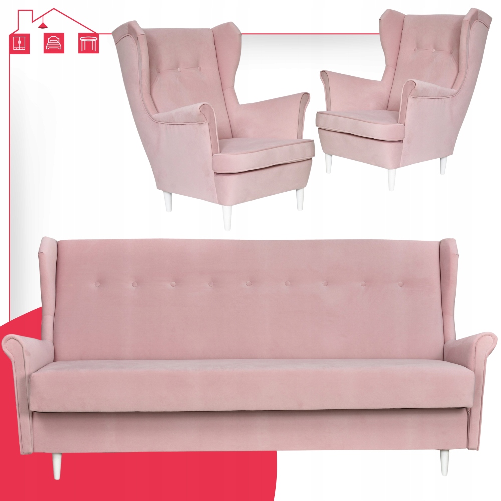 Zestaw Mebli Wypoczynkowych do salonu pudrowy róż ARI