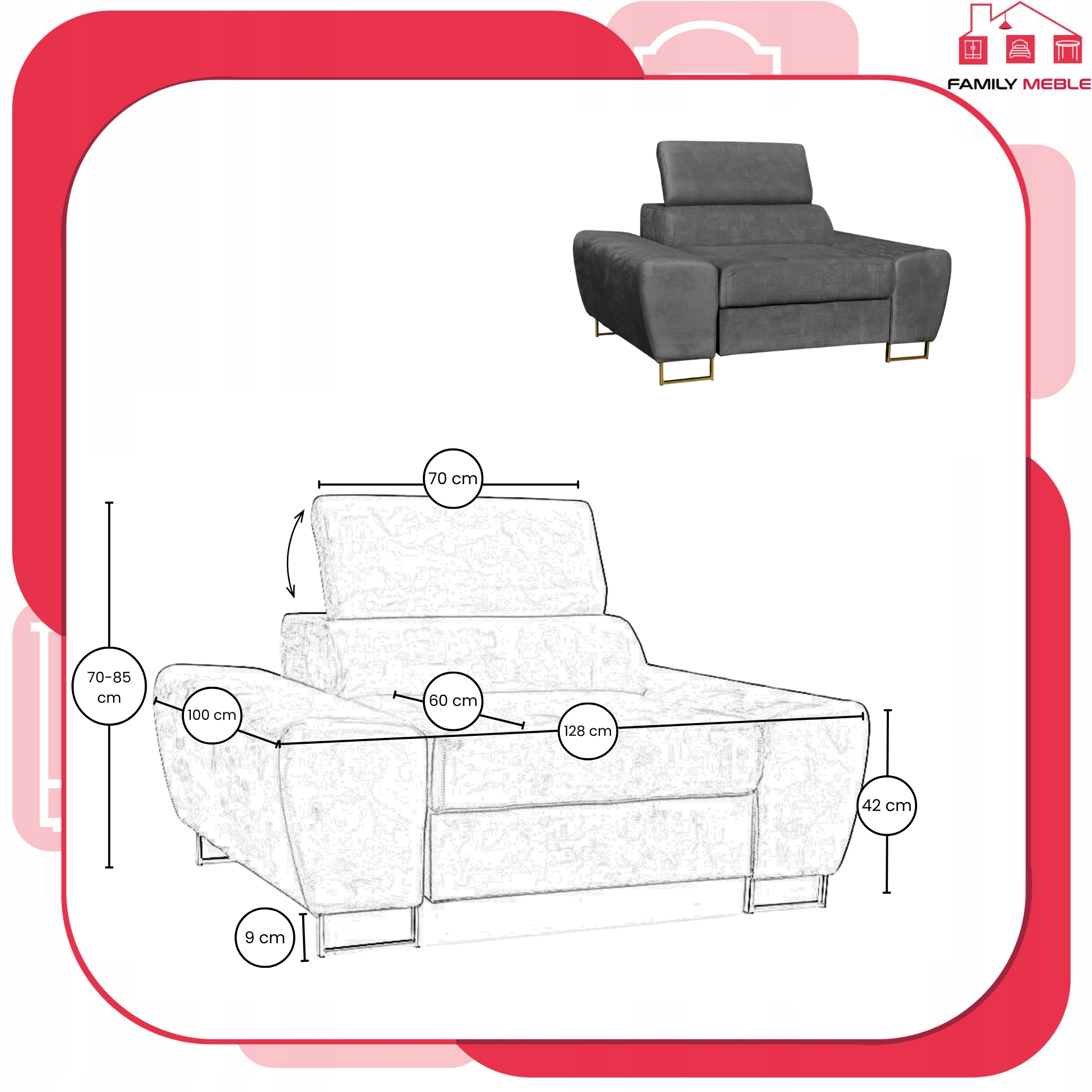 Zestaw mebli wypoczynkowych salonu Bosso Sofa 3os fotele szare