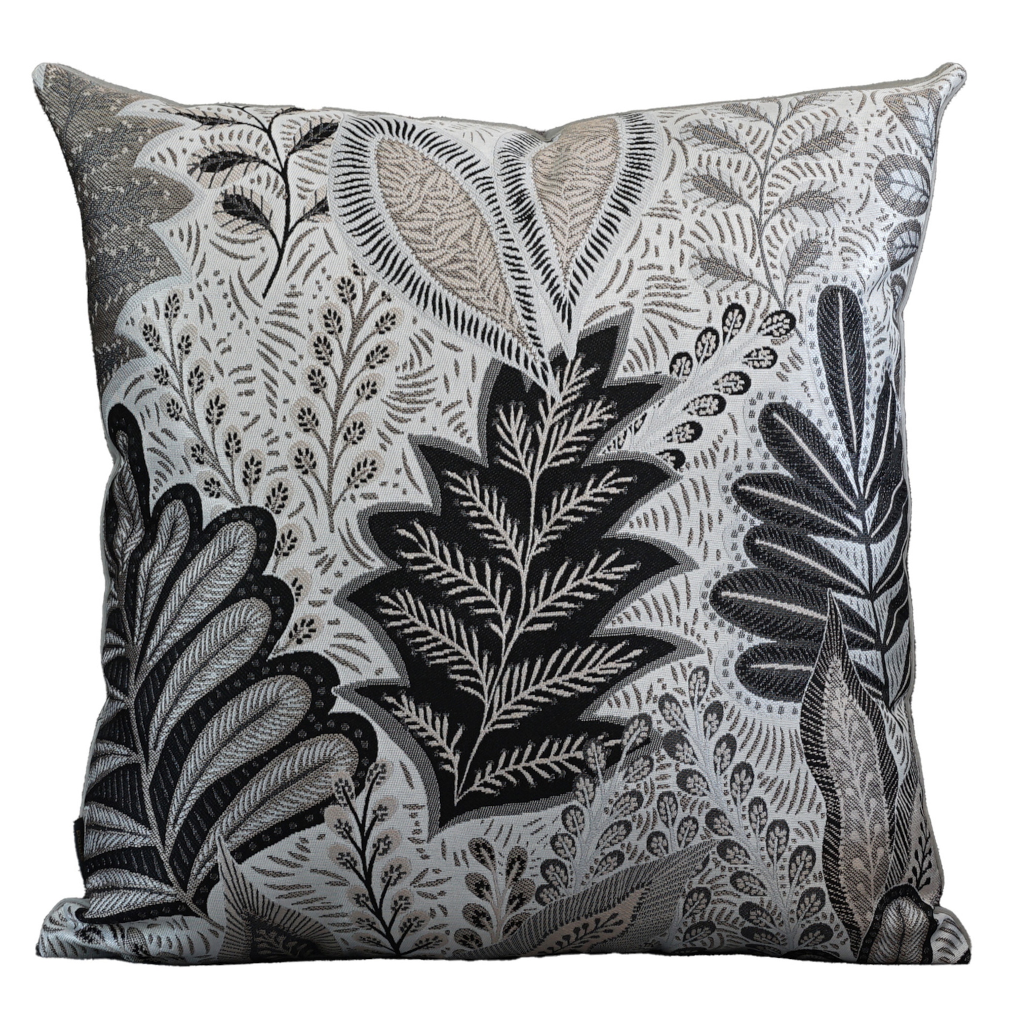 Poduszka 45x45cm Poszewka motyw roślinny Czarna Szara Beżowa Żakard Aksamit