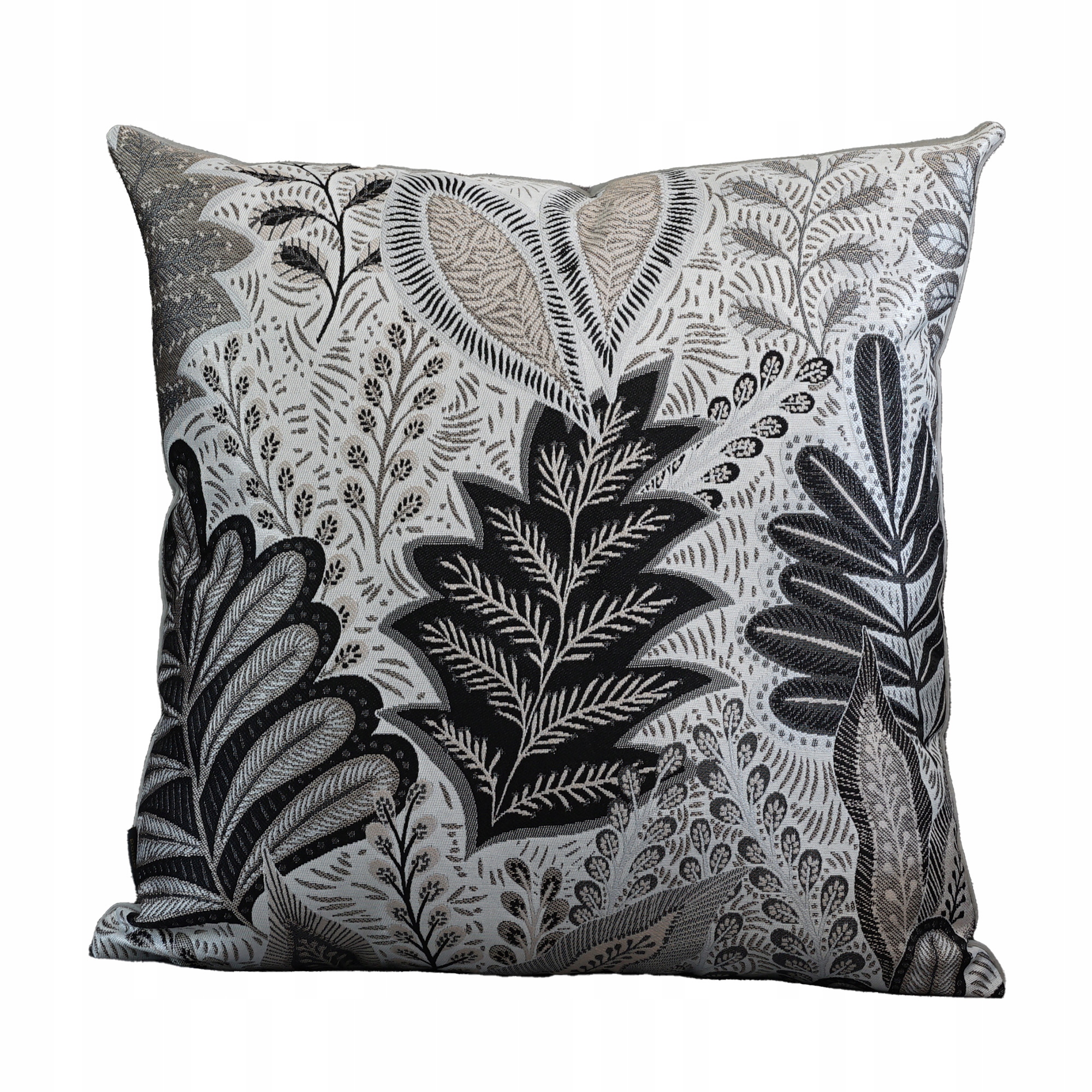 Poduszka 45x45cm Poszewka motyw roślinny Czarna Szara Beżowa Żakard Aksamit