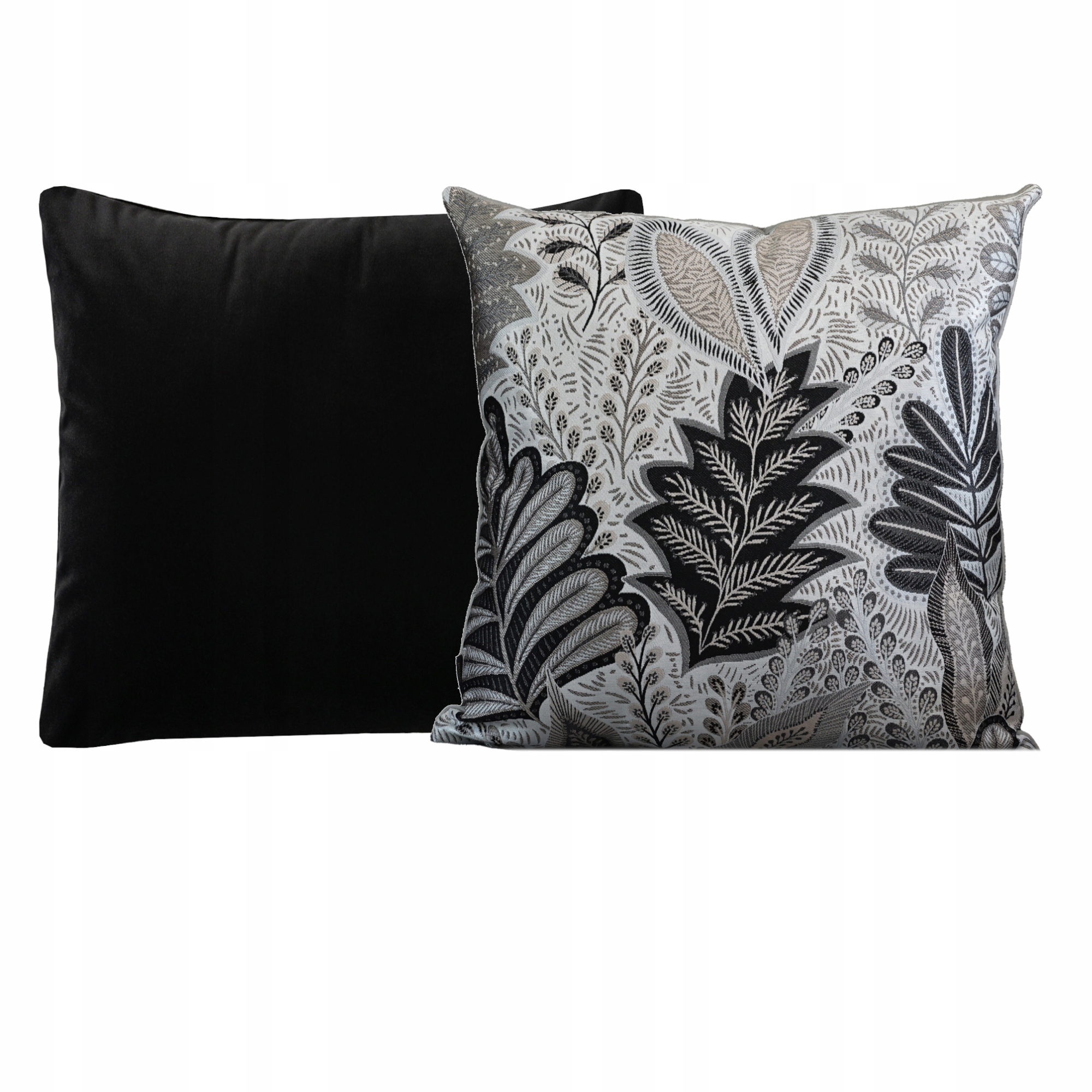 Poduszka 45x45cm Poszewka motyw roślinny Czarna Szara Beżowa Żakard Aksamit