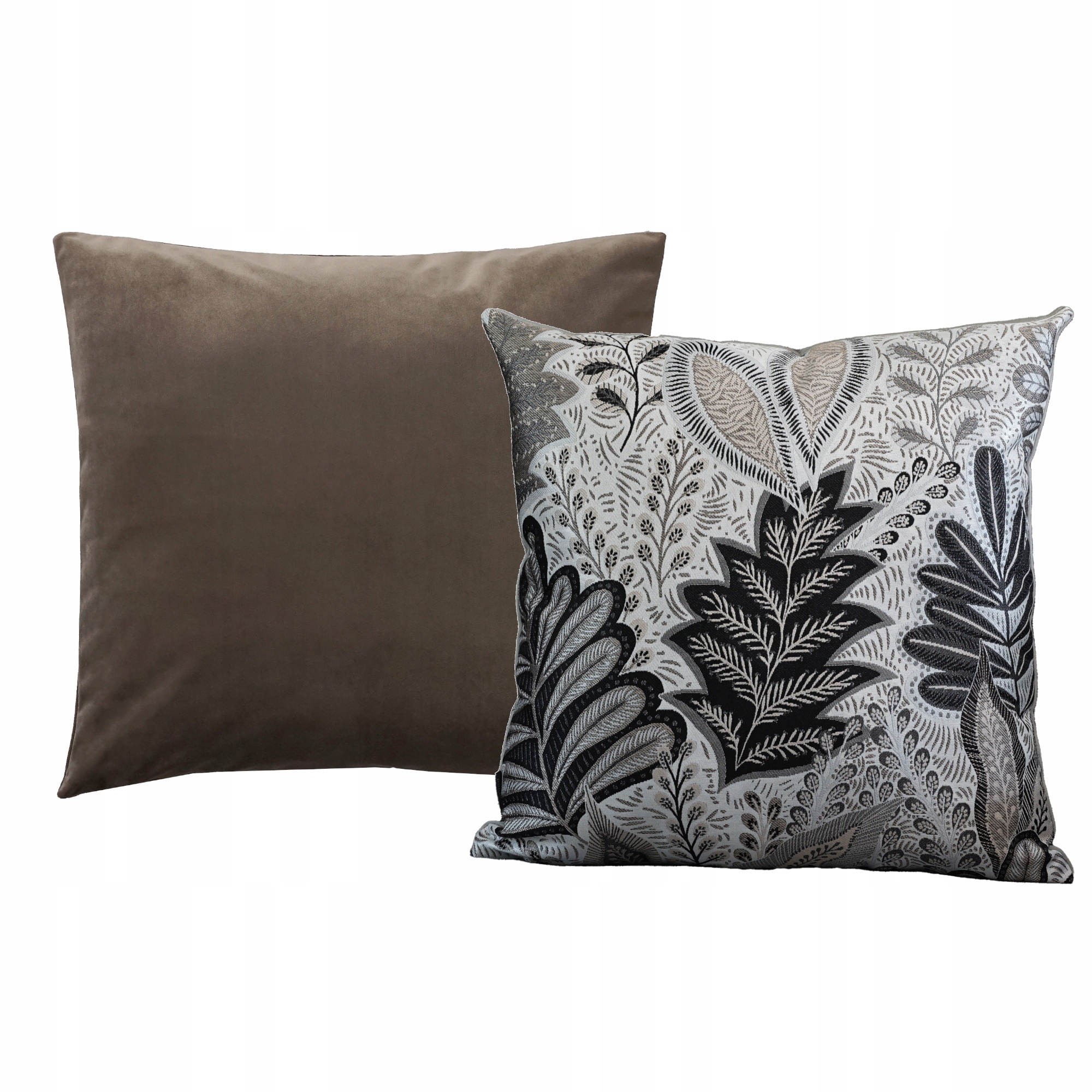 Poduszka 45x45cm Poszewka motyw roślinny Czarna Szara Beżowa Żakard Aksamit