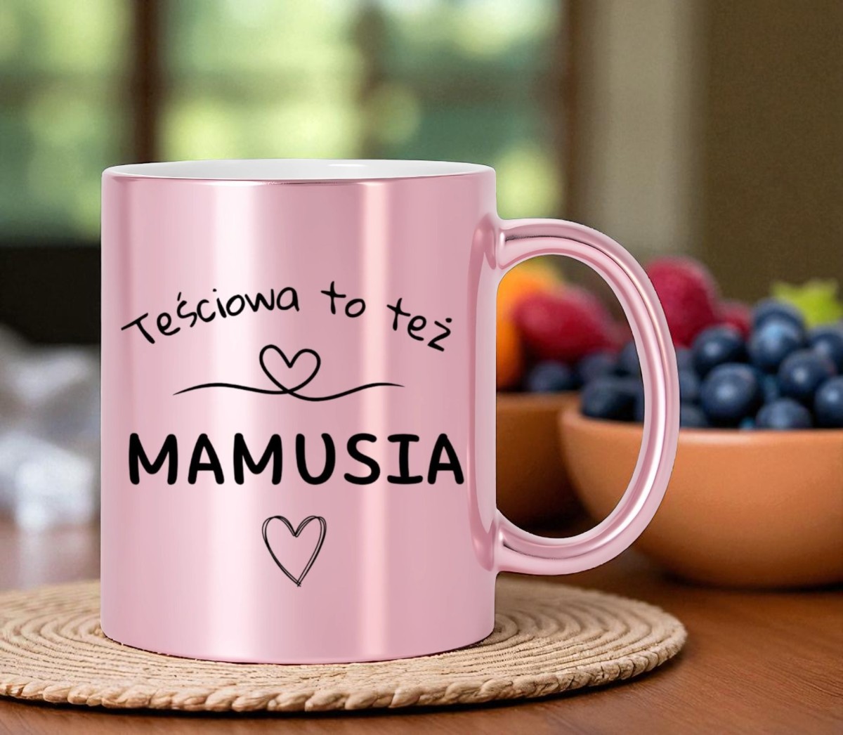 KUBEK RÓŻOWY Z TWOIM NADRUKIEM TEKSTEM GRAFIKĄ LOGO PREZENT REKLAMA