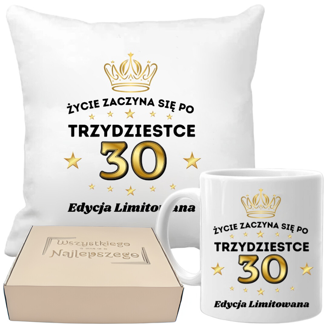 Poduszka i kubek prezent na 30 URODZINY zestaw prezentowy w pudełku