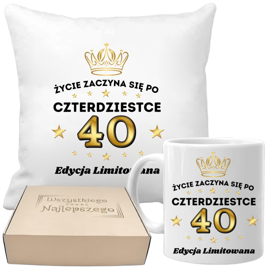 Poduszka i kubek prezent na 40 URODZINY zestaw prezentowy w pudełku