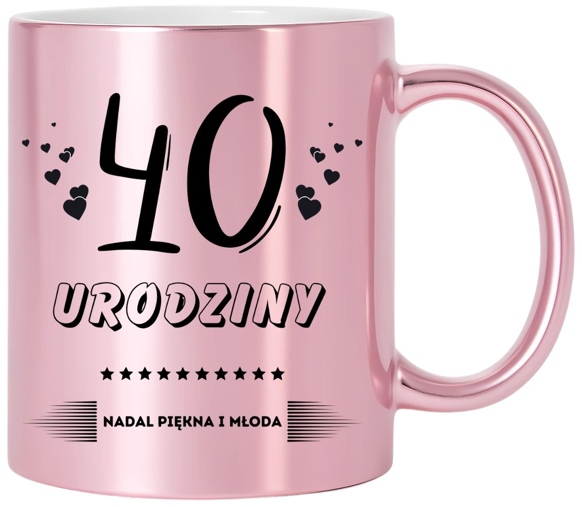 KUBEK RÓŻOWY Z NADRUKIEM PREZENT NA 40 URODZINY KOBIETY KOLEŻANKI MAMY