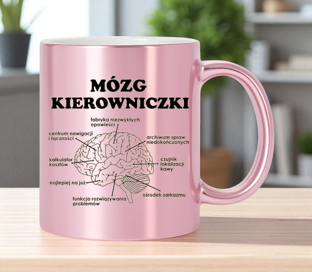 KUBEK RÓŻOWY PREMIUM MÓZG KIEROWNICZKI ŚMIESZNY PREZENT DLA SZEFOWEJ