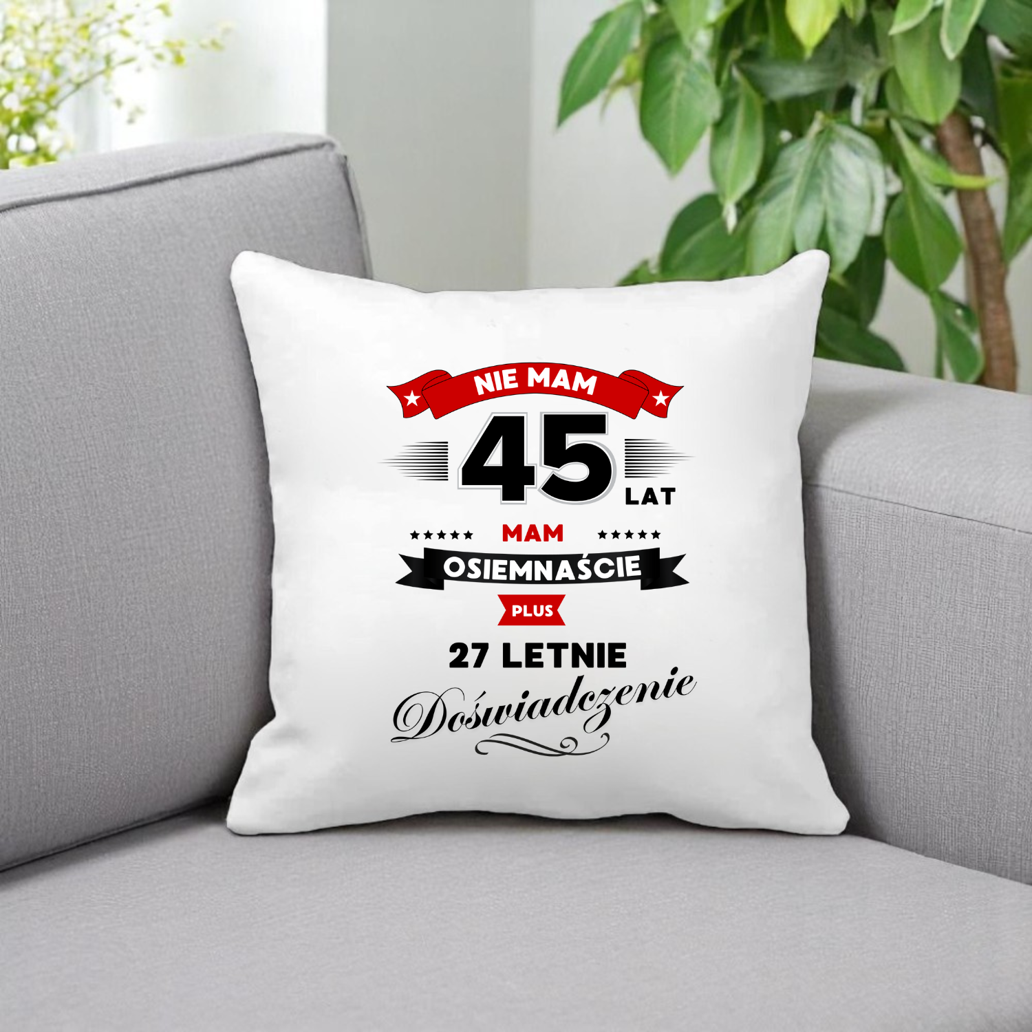 ZESTAW PODUSZKA I KUBEK ORYGINALNY PREZENT 45 LAT NA URODZINY