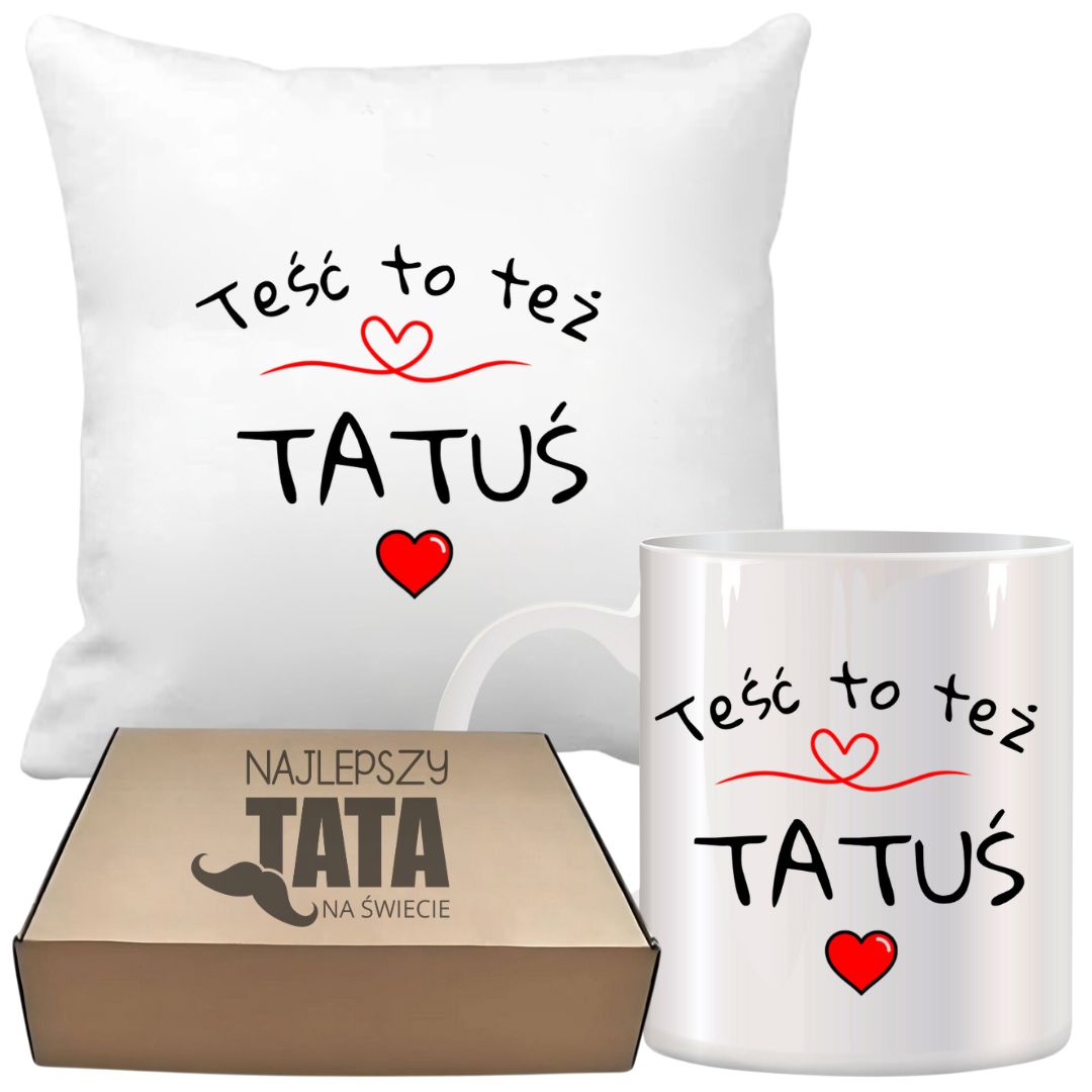 ZESTAW PODUSZKA I KUBEK ORYGINALNY PREZENT DLA TATY TEŚCIA DZIEŃ OJCA TATA