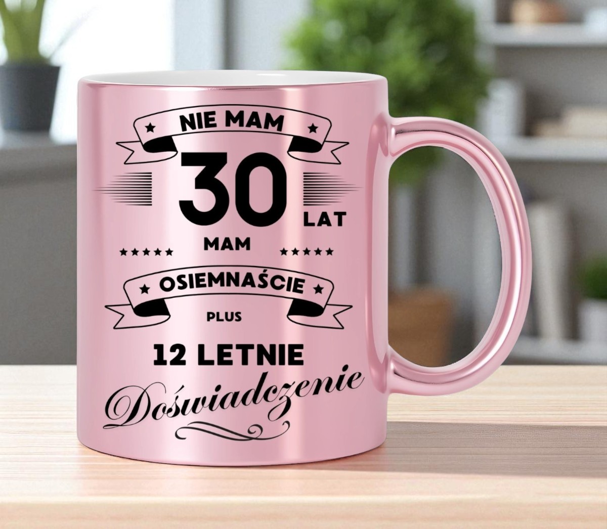 KUBEK RÓŻOWY METALIK PREMIUM PREZENT NA 30 URODZINY ORYGINALNY UPOMINEK