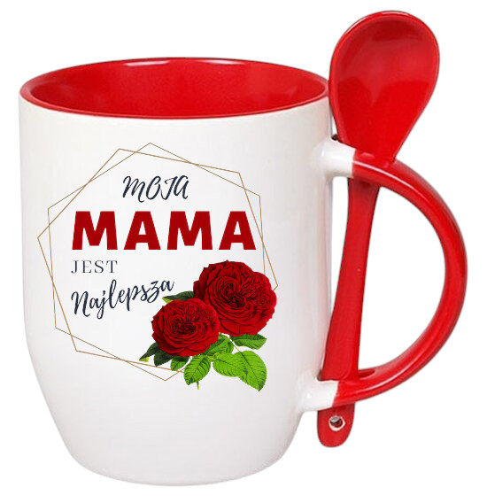 KUBEK Z ŁYŻECZKĄ PREZENT NA DZIEŃ MATKI URODZINY DLA MAMY TEŚCIOWEJ WZORY