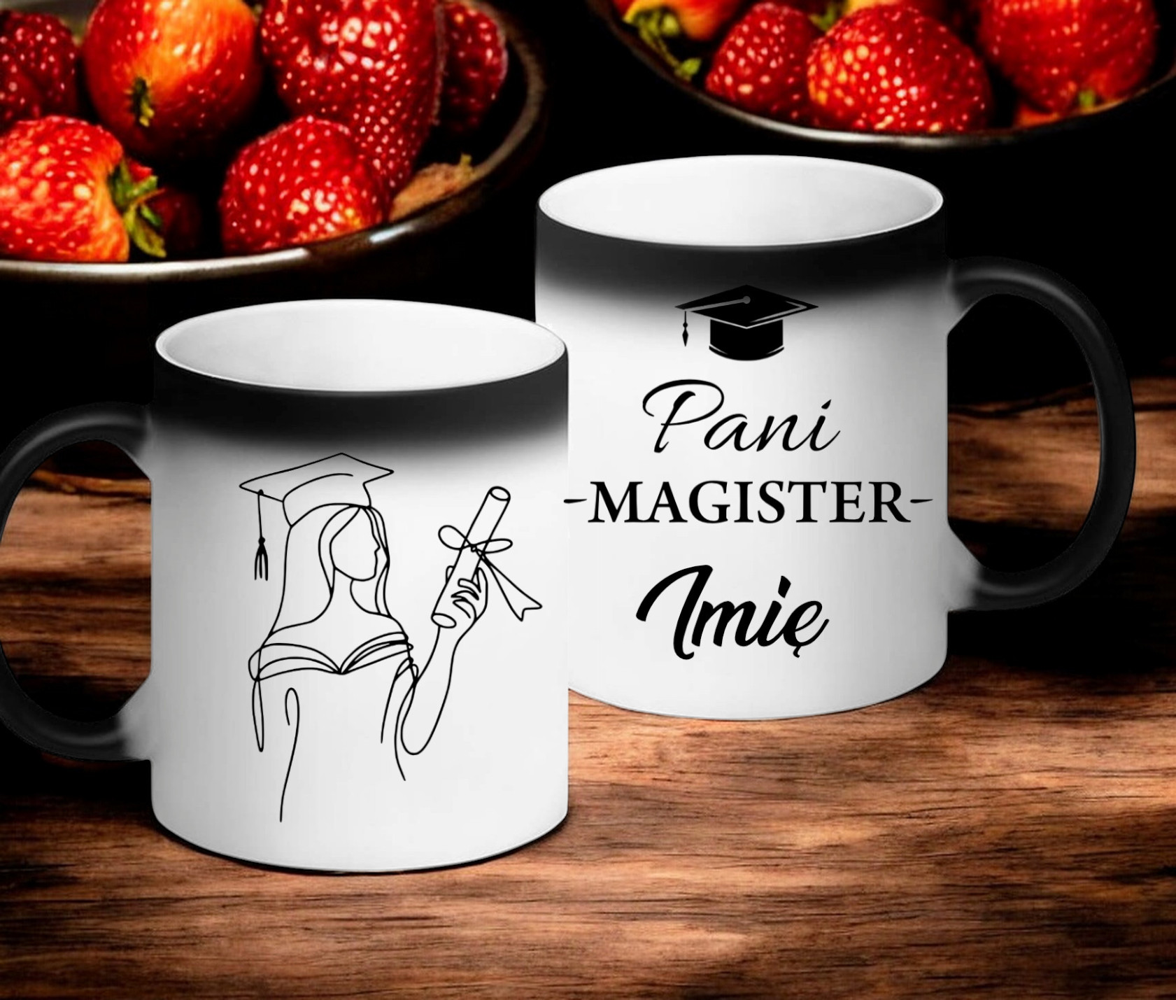 KUBEK MAGICZNY Z NADRUKIEM PREZENT PANI MAGISTER IMIĘ ORYGINALNY UPOMINEK