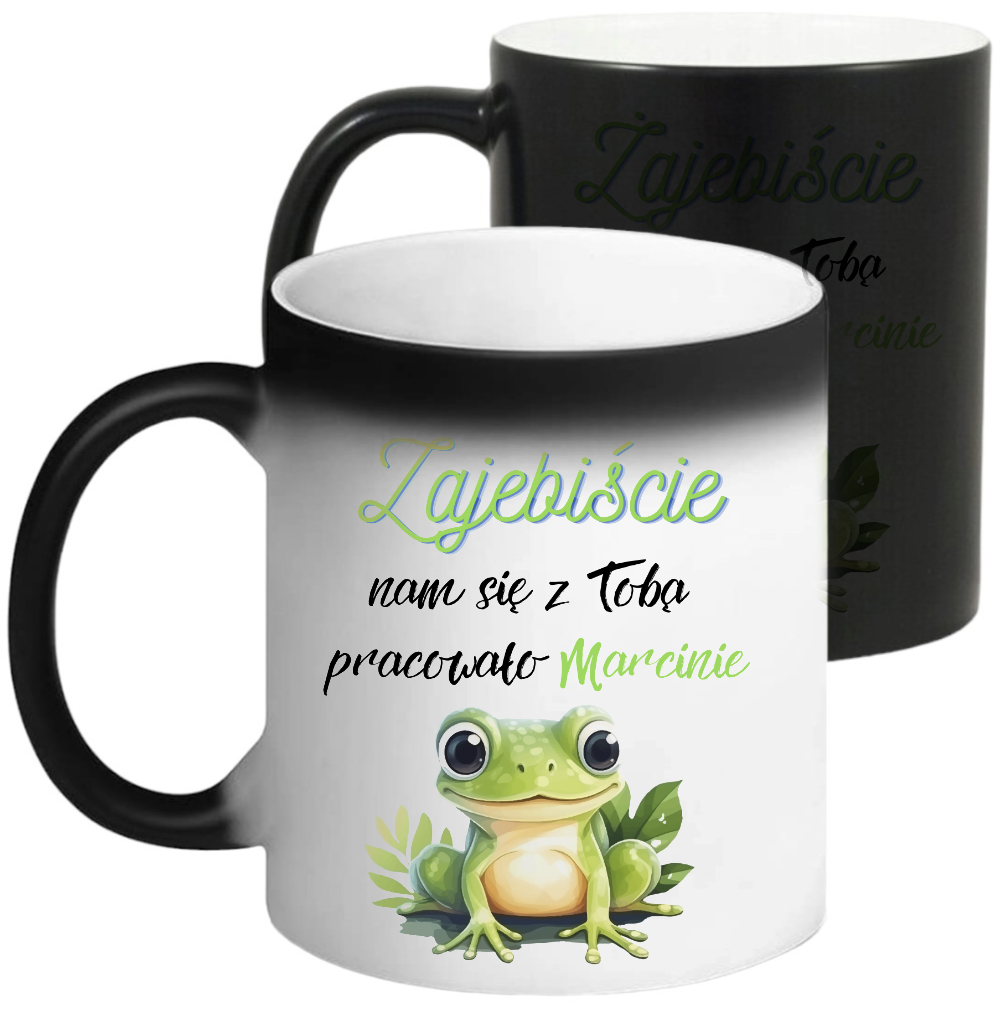 KUBEK MAGICZNY PREZENT NA POŻEGNANIE KOLEŻANKI KOLEGI Z PRACY Z IMIENIEM