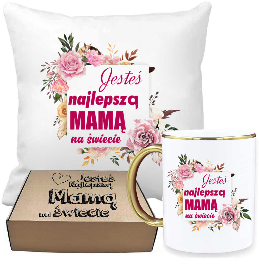 ZESTAW PREZENTOWY PODUSZKA I PIĘKNY KUBEK DLA MAMY DZIEŃ MATKI URODZINY