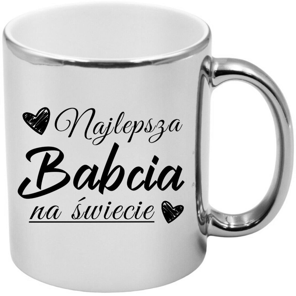 Kubek srebrny z nadrukiem grafiką prezent Dzień Babci różne wzory Babcia