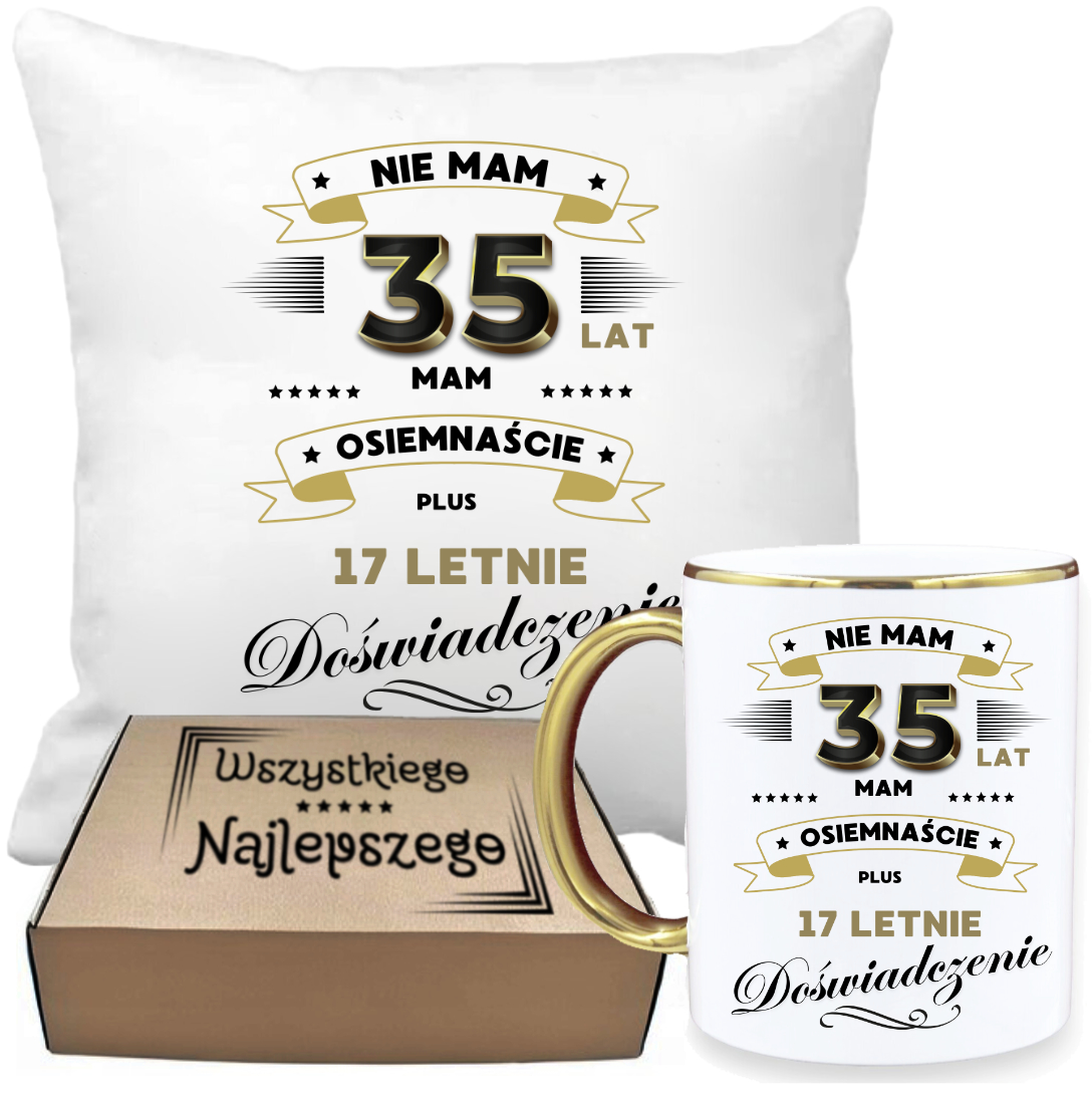 ZESTAW PODUSZKA I PIĘKNY KUBEK ORYGINALNY PREZENT 35 LAT NA URODZINY